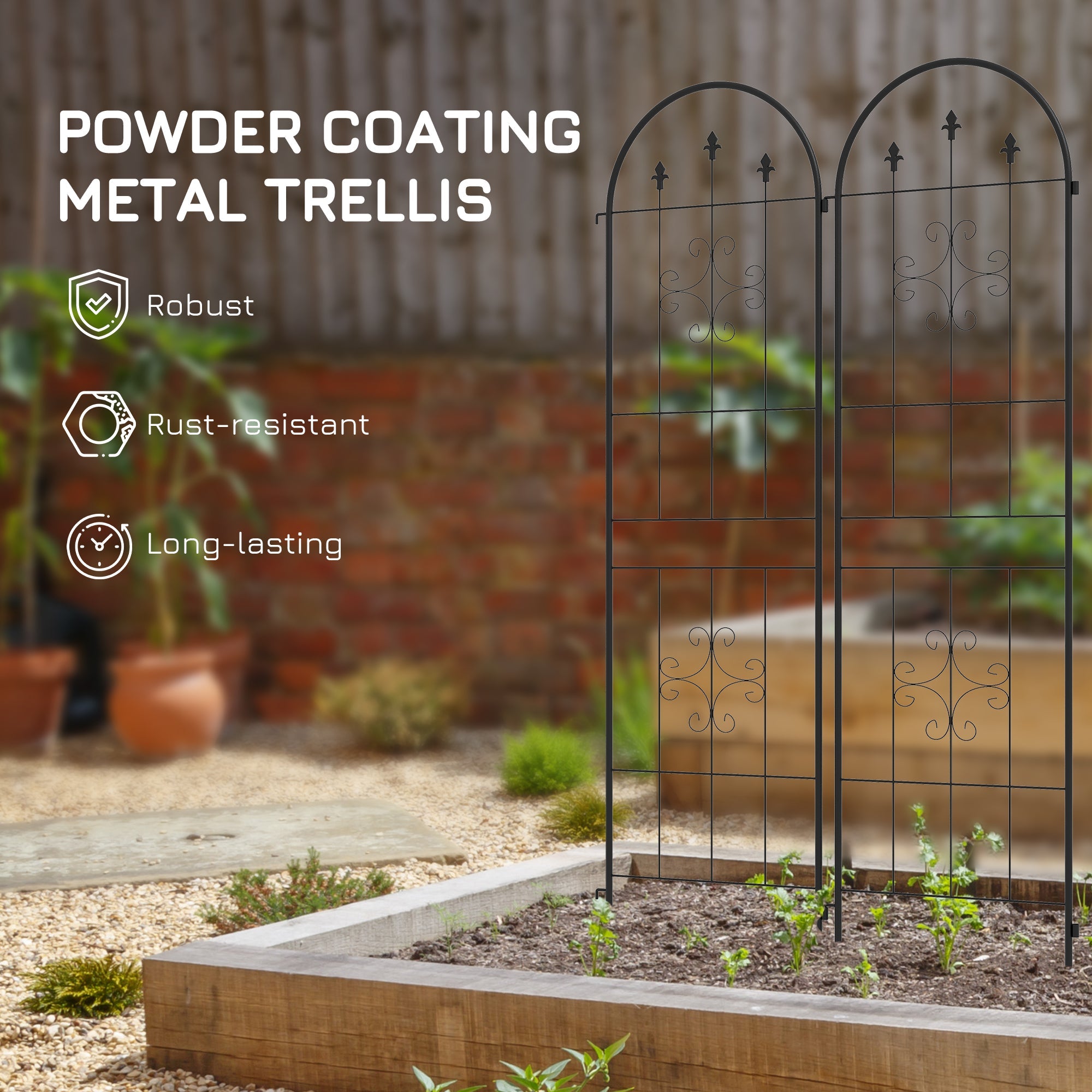 Outsunny Metal Trellis Set of 2, Garden Trellis for Climbing Plants Support Frames, Arrow Design 