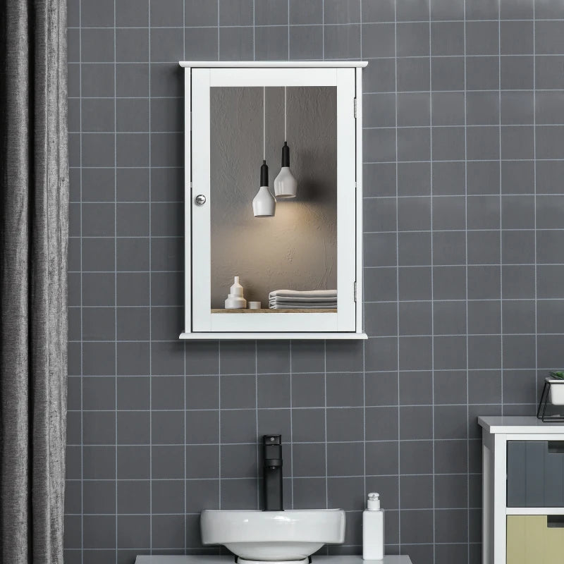 Bathroom Mirror Cabinet, Wall Mounted Medicine Cabinet with Door and Shelves, White