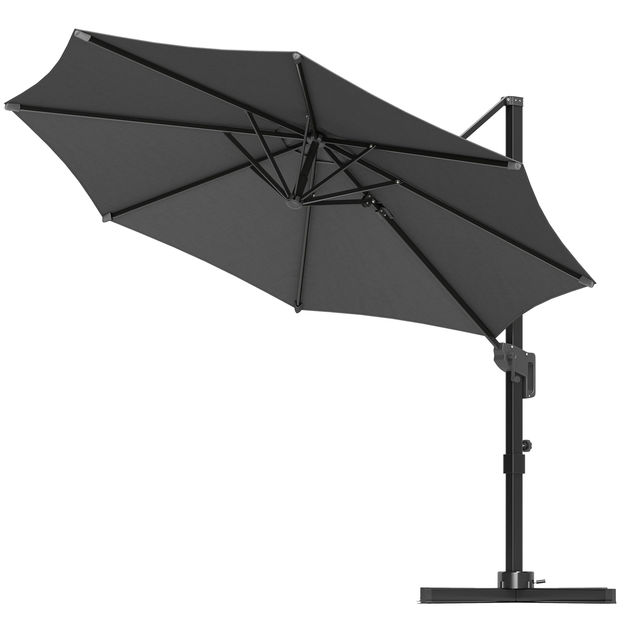 Outsunny 10' Offset Patio Umbrella Cantilever Umbrella with Aluminium Pole 360° Rotation and Tilt Adjustment, Grey 