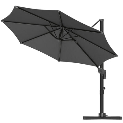 Outsunny 10' Offset Patio Umbrella Cantilever Umbrella with Aluminium Pole 360° Rotation and Tilt Adjustment, Grey 