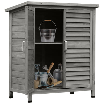 Outsunny Wooden Garden Shed Outdoor Tool Storage 2 Door Cabinet with Shelves Solid Fir Wood Organiser 34"x18"x38" Natural 