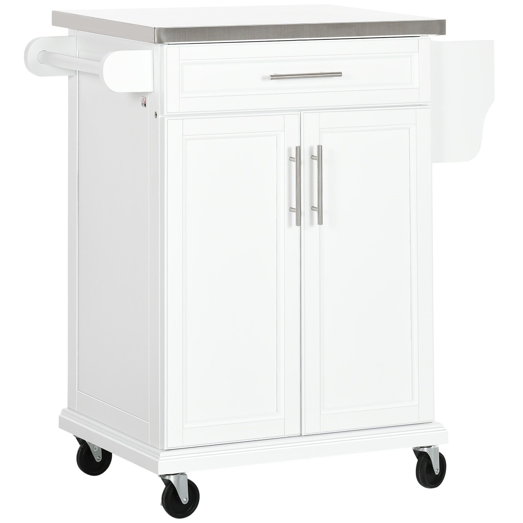 HOMCOM Kitchen Mobility: Rolling Serving Cart with Stainless Steel Top and Wheels, White Finish 