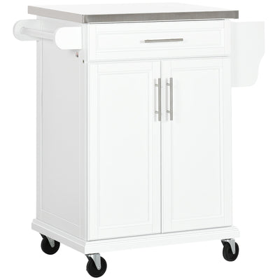 HOMCOM Kitchen Mobility: Rolling Serving Cart with Stainless Steel Top and Wheels, White Finish 