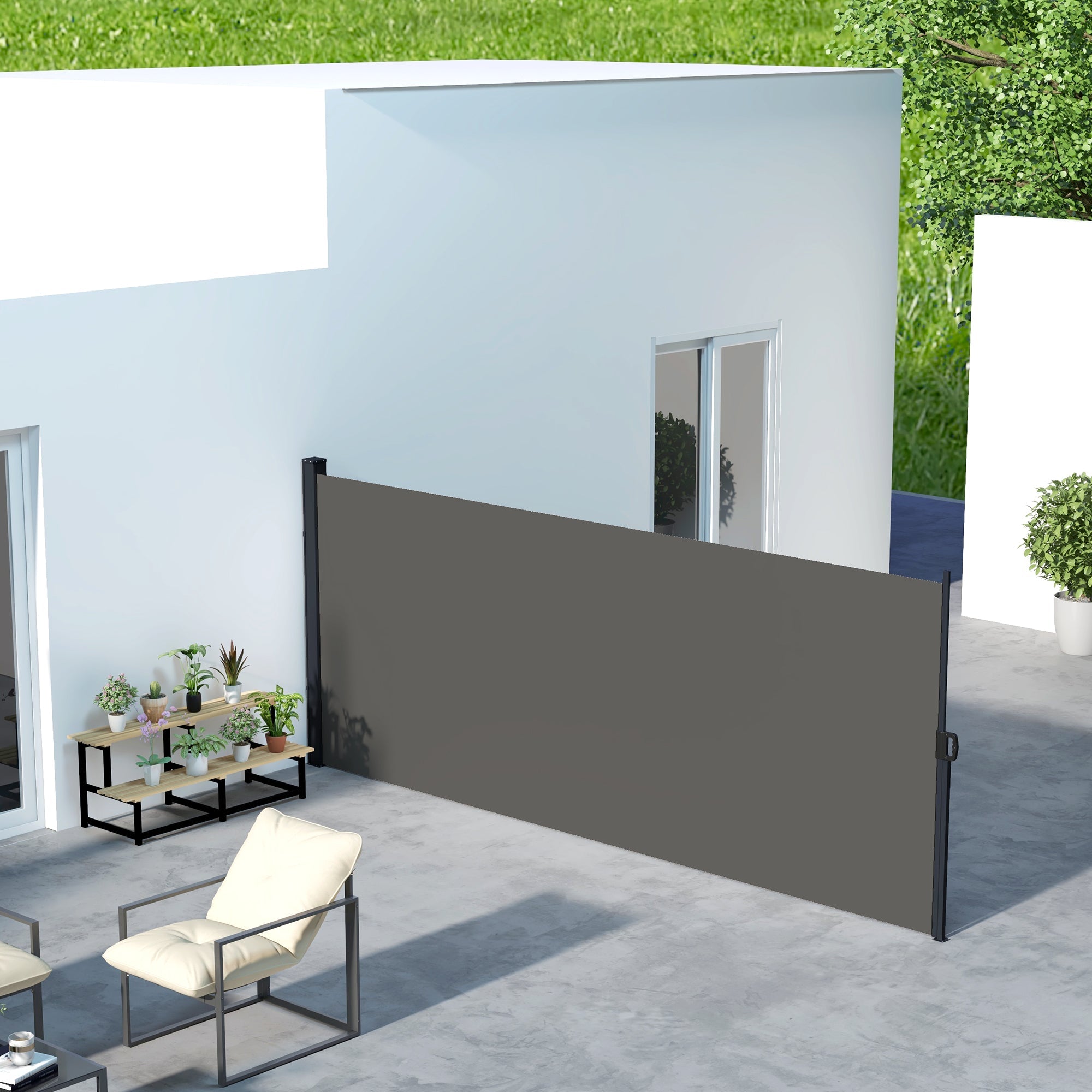 Outsunny 13x6 Retractable Side Awning, Outdoor Privacy Screen for Garden, Pool & Terrace, UV Resistant, Dark Grey 
