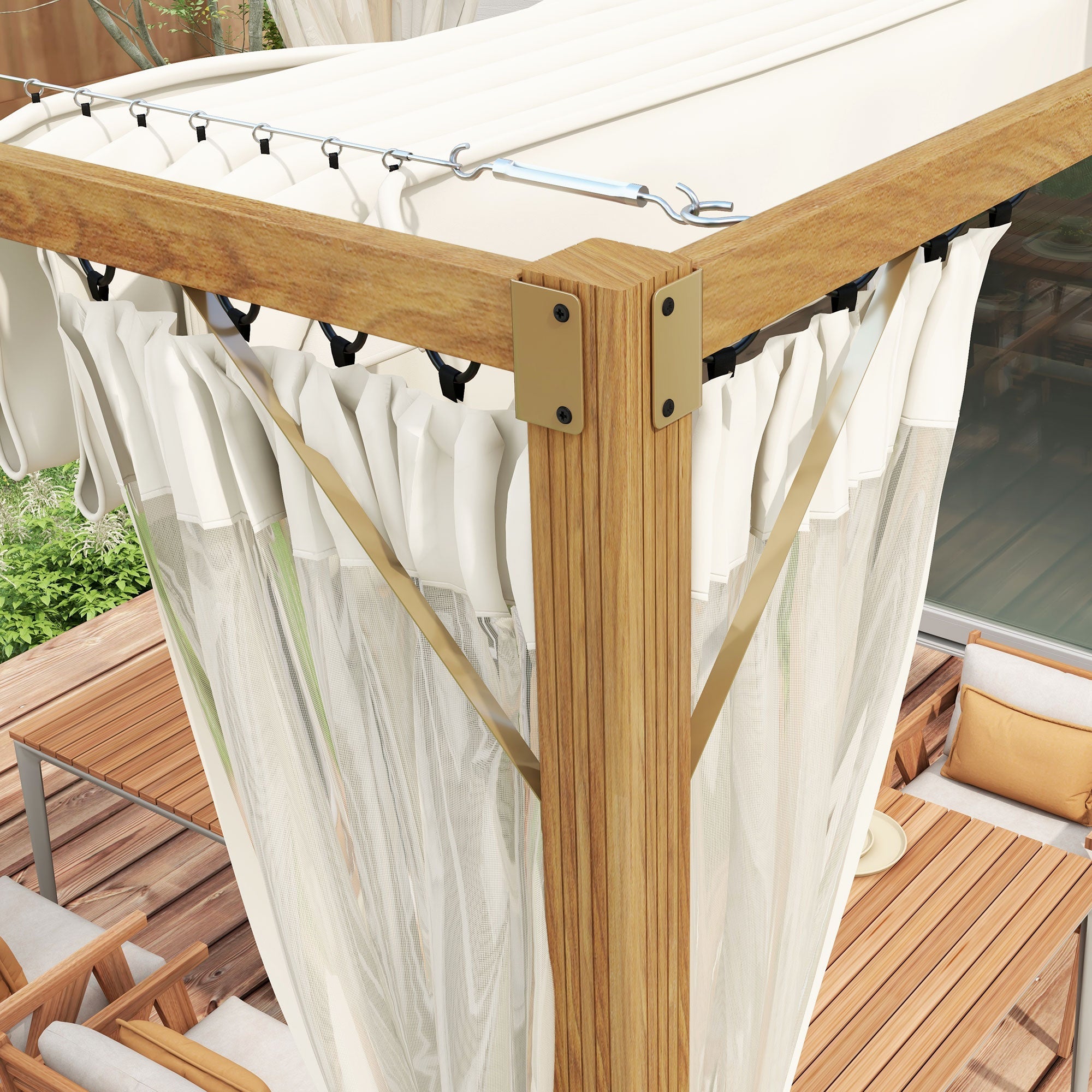 Outsunny 10x10 ft Garden Gazebo Shelter with Retractable Pergola, Nettings for Grill & Patio Deck, Natural - Create a Cozy Retreat 