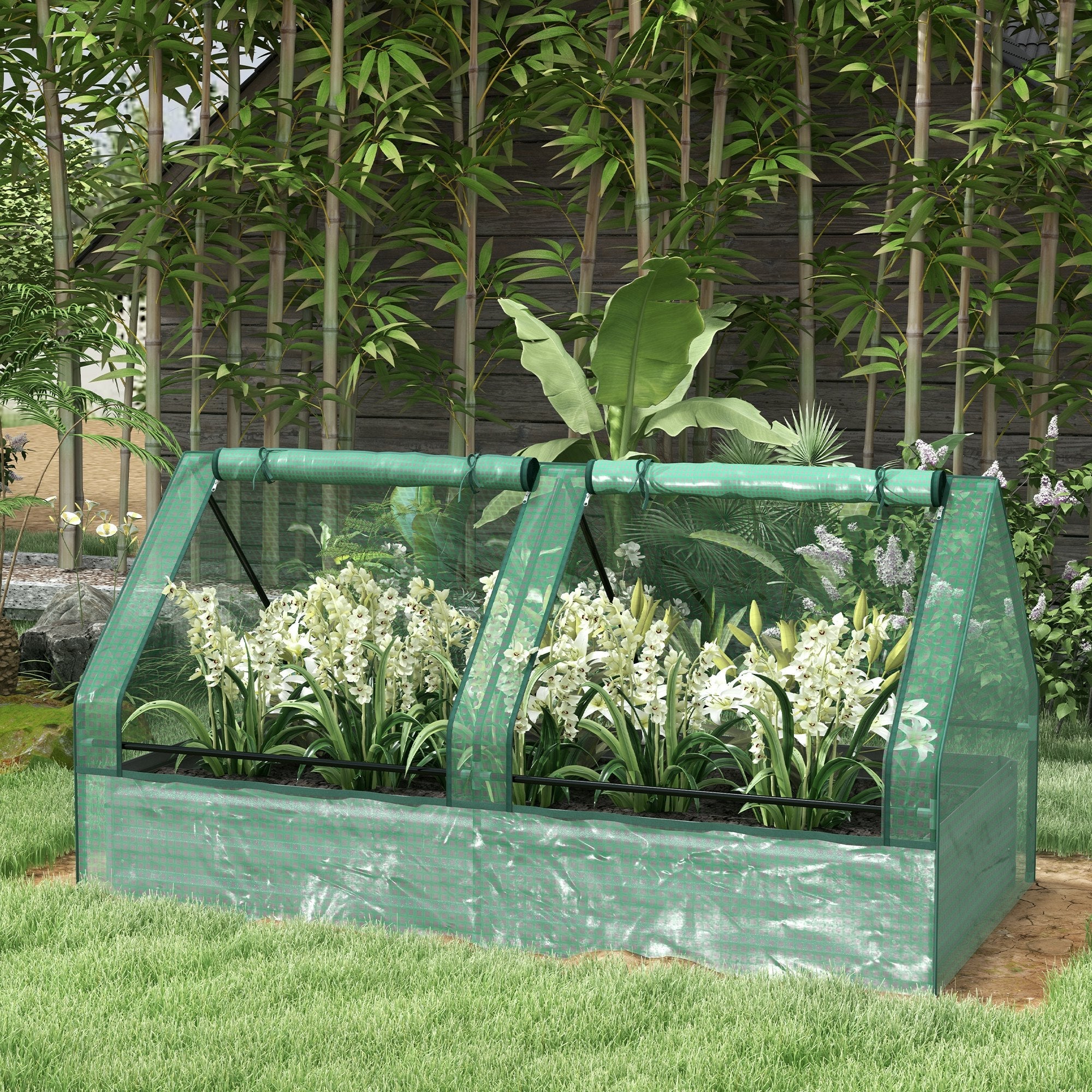 Outsunny Metal Raised Garden Planter Bed: 6' x 3' with Mini Greenhouse Cover for Herbs Veggies Outdoor Green and Silver 