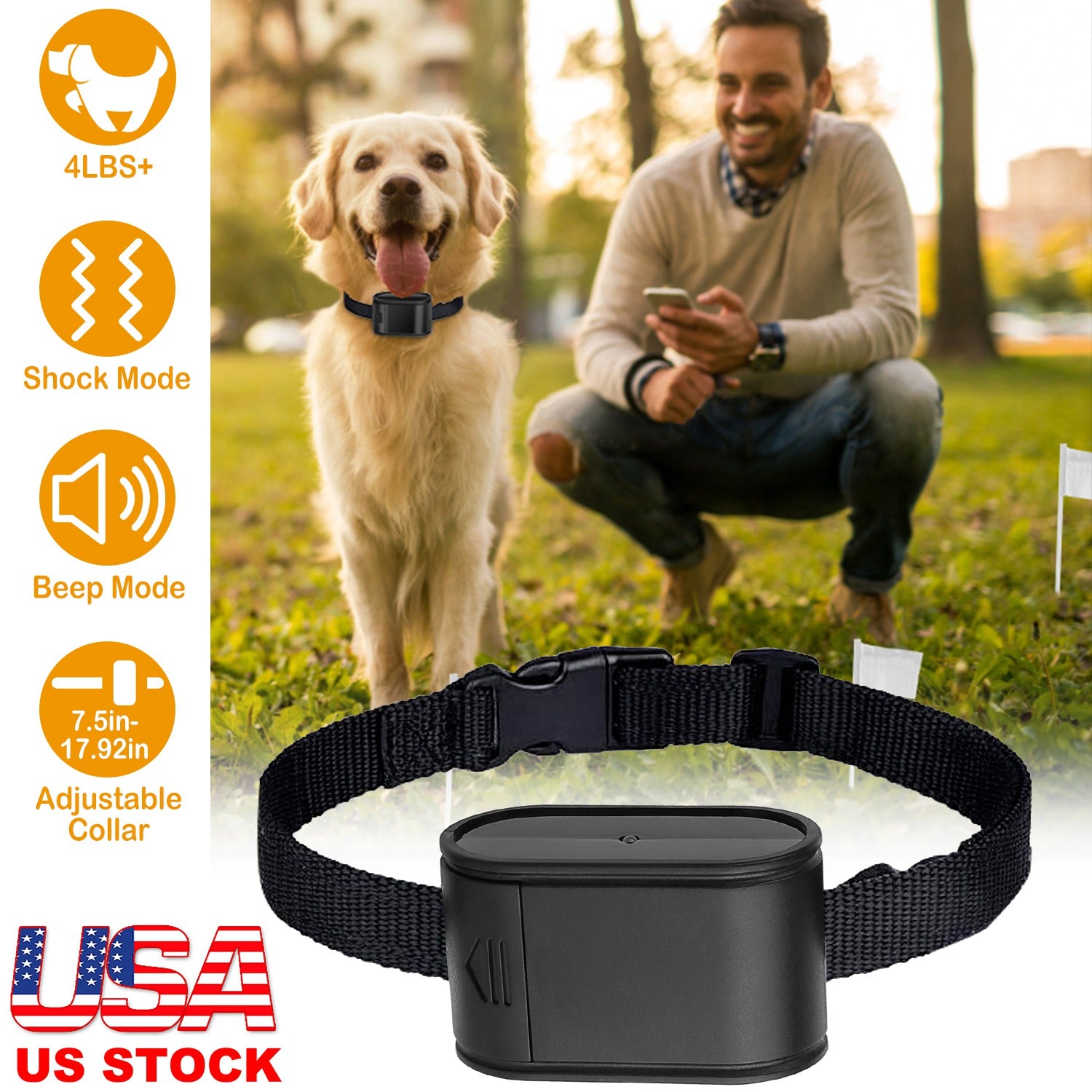 Electric Dog Collar Receiver Anti-Bark Dog Deterrent Training Collar with Beep Shock Modes for Dog Fence System