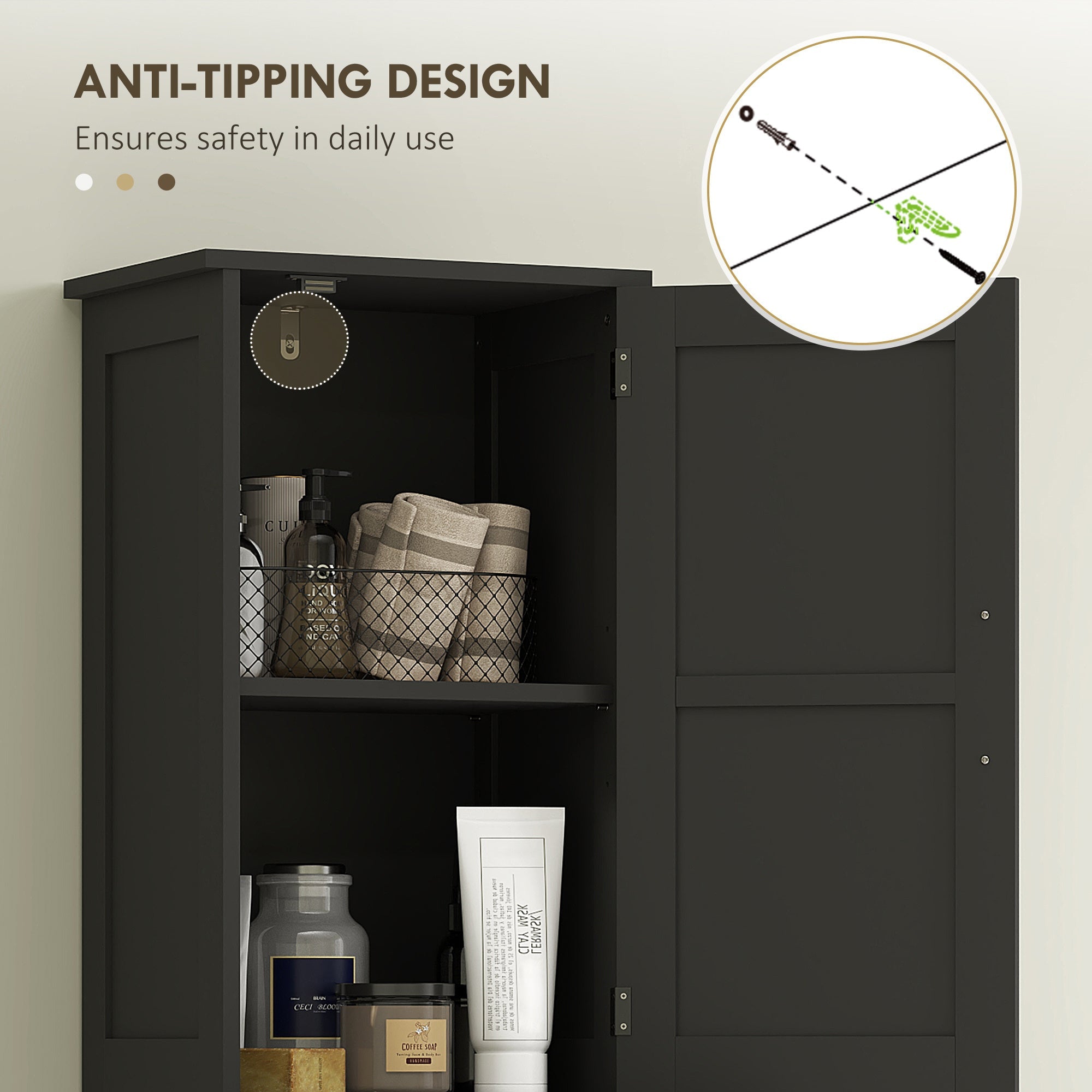 67" Tall Bathroom Storage Cabinet Narrow Bathroom Cabinet Black 