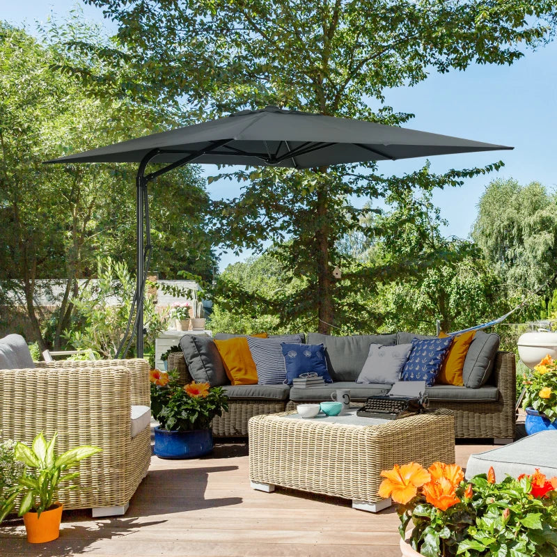 8FT Cantilever Patio Umbrella, Offset Patio Umbrella with Cross Base for Deck, Backyard, Pool and Garden, Hanging Umbrellas, Switch with a Wrench, Dark Gray