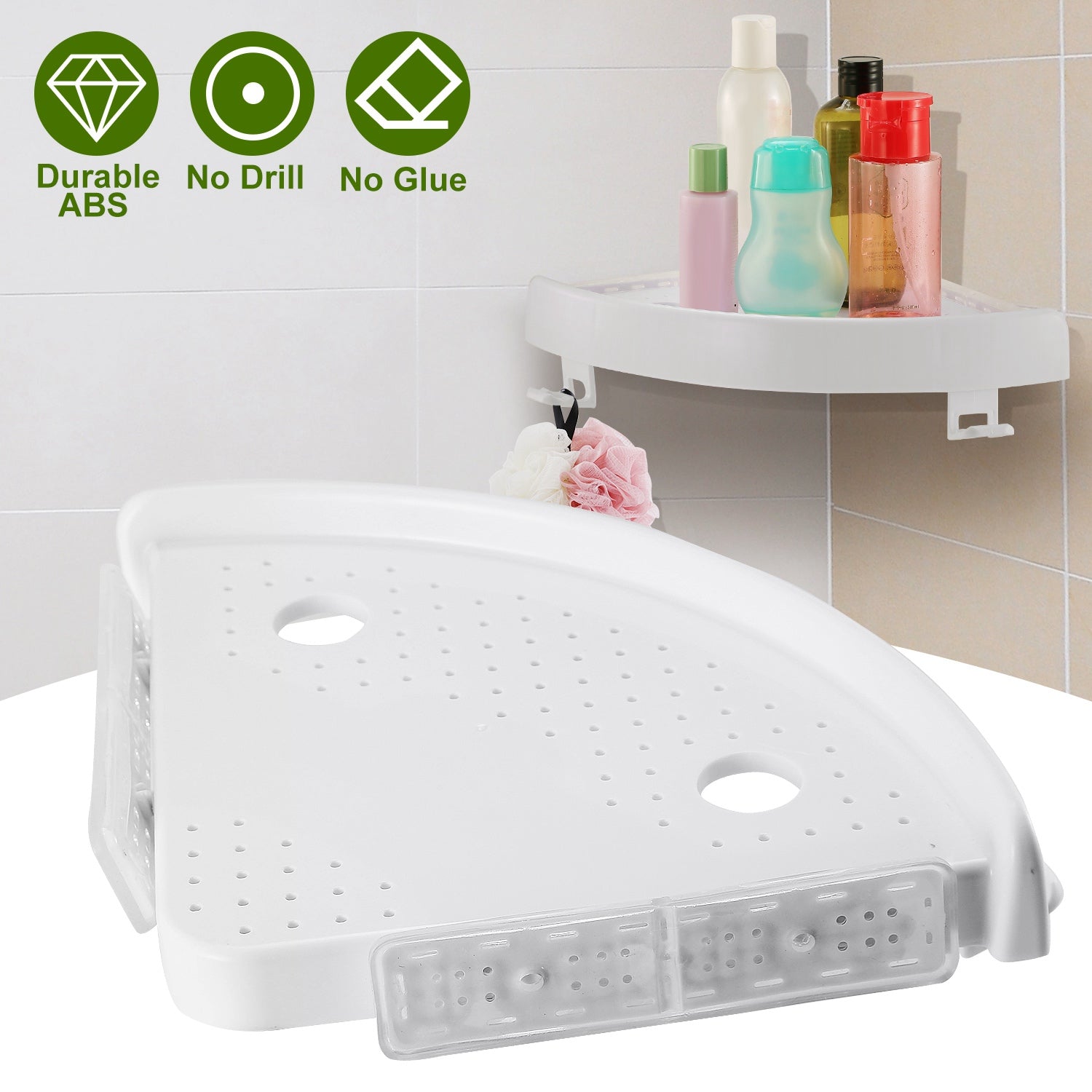 Bathroom Corner Storage Rack Triangular Shower Shelf Bath Wall Mount Rack Storage Holder Organizer No Drill Tool-Free