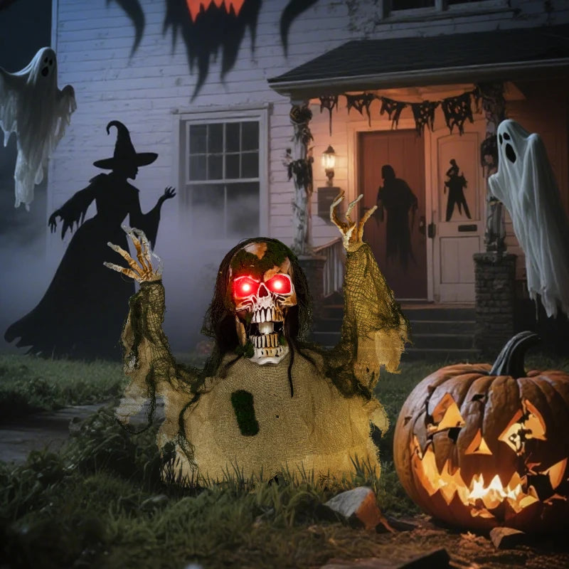 Outsunny Animated Skeleton – LED Eyes, Battery Operated Halloween Animatronic Decoration 