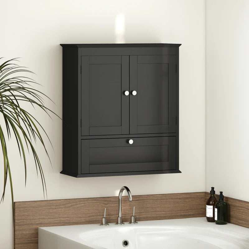 Medicine Cabinet with Adjustable Shelf, Bathroom Wall Cabinet Bathroom Cabinet with Recessed Panels, Black