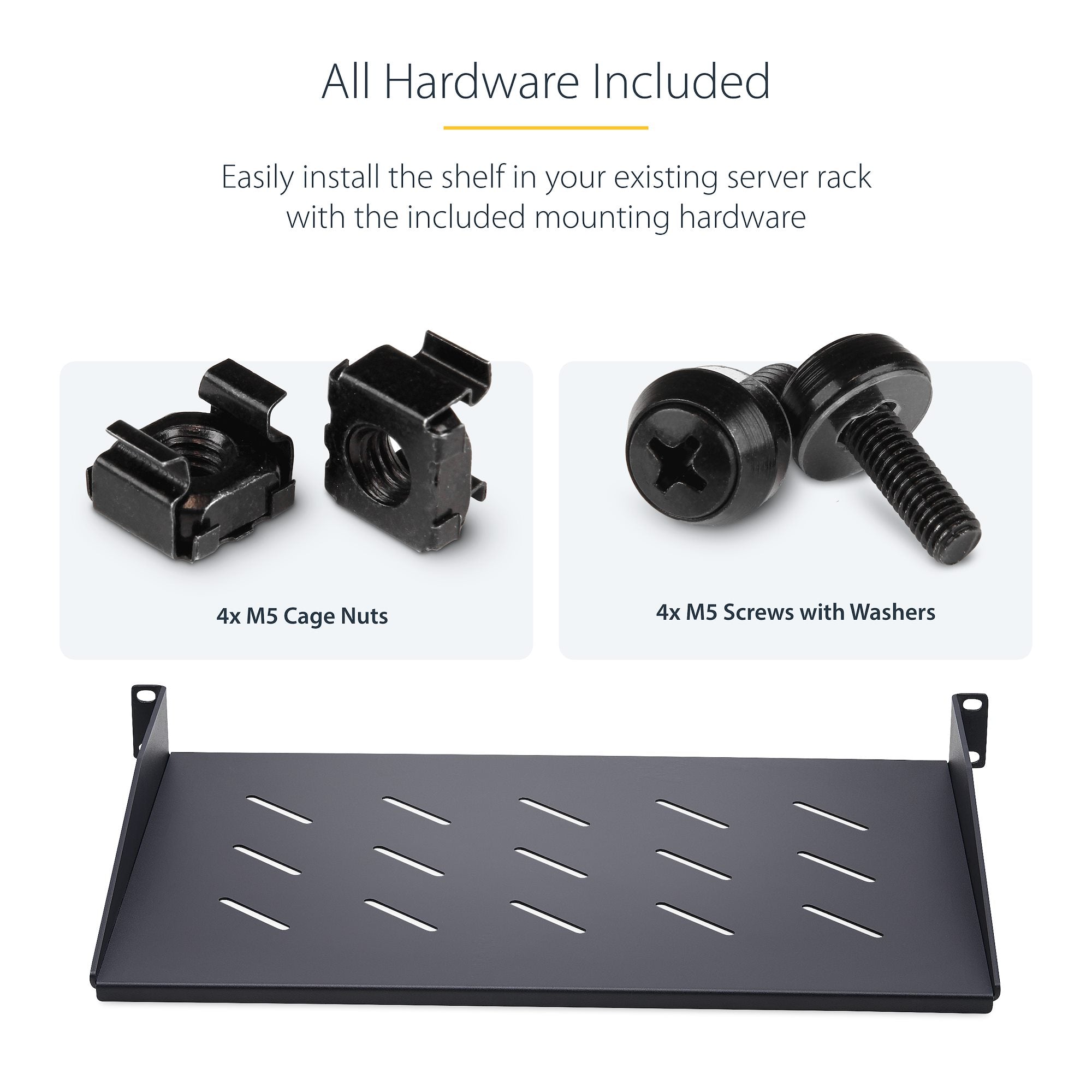 1U Vented Server Rack Shelf, 12in/31.5cm Mounting Depth, Cantilever Tray For 19" Rack/Cabinet, SPCC Steel, Max 25lb/11.3kg, Includes Cage Nuts/Screws 