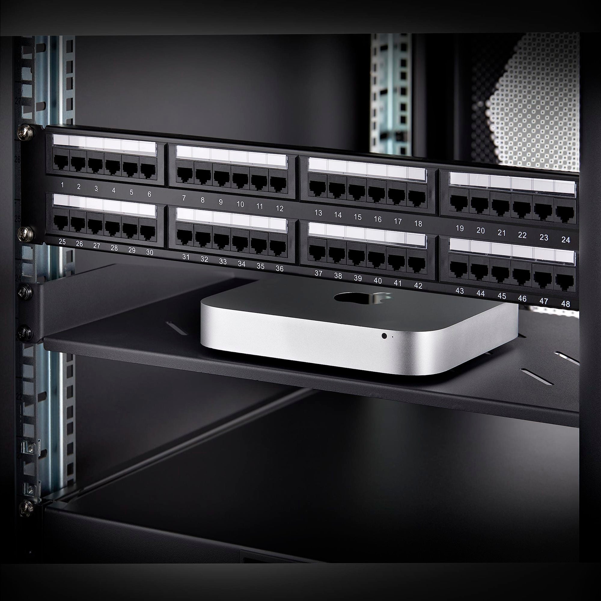 1U Vented Server Rack Shelf, 12in/31.5cm Mounting Depth, Cantilever Tray For 19" Rack/Cabinet, SPCC Steel, Max 25lb/11.3kg, Includes Cage Nuts/Screws 