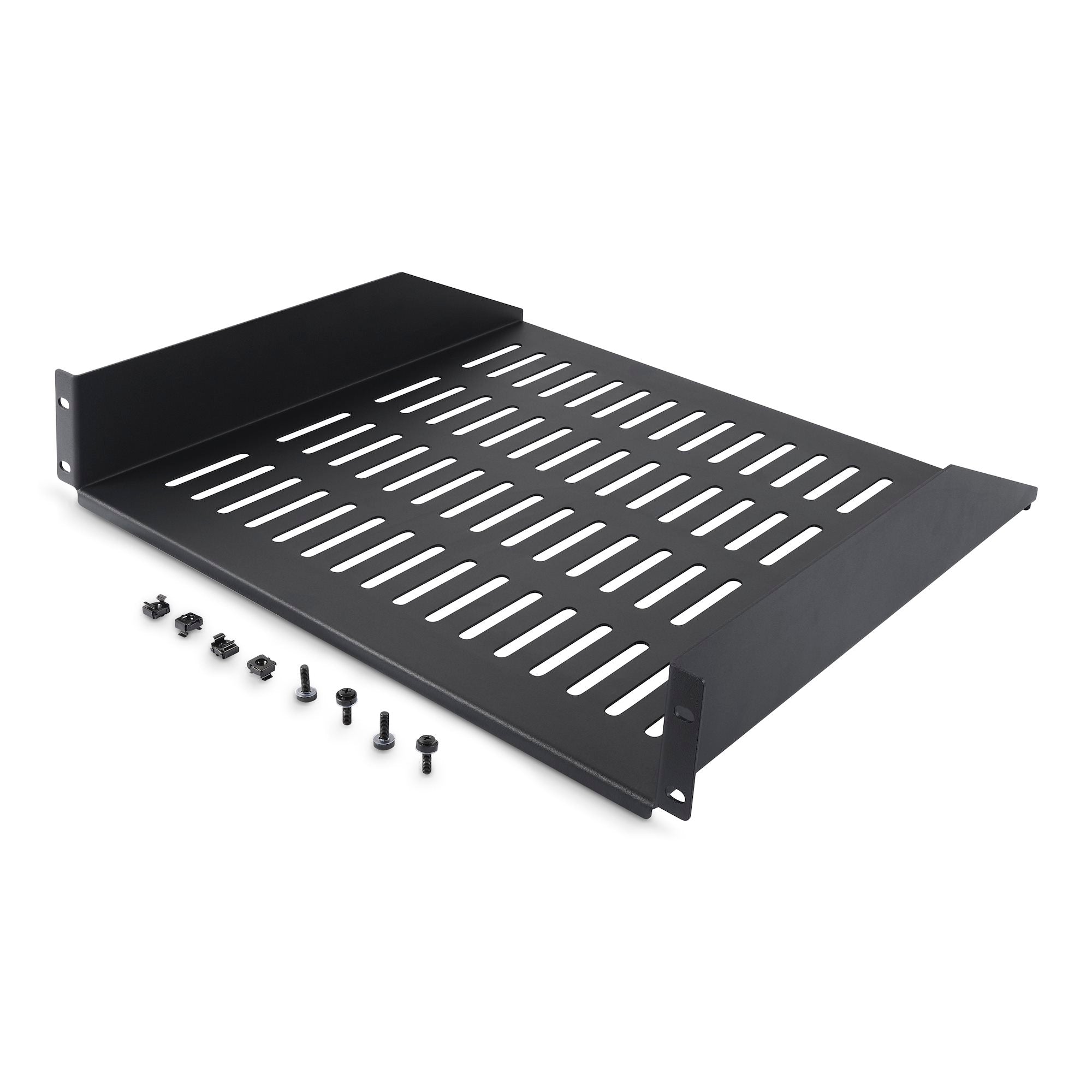 2U Vented Server Rack Shelf, 16in (41.5cm) Mounting Depth, Cantilever Tray For 19" Rack/Cabinet, SPCC Steel, Max 44lb/20kg, Includes Cage Nuts/Screws 