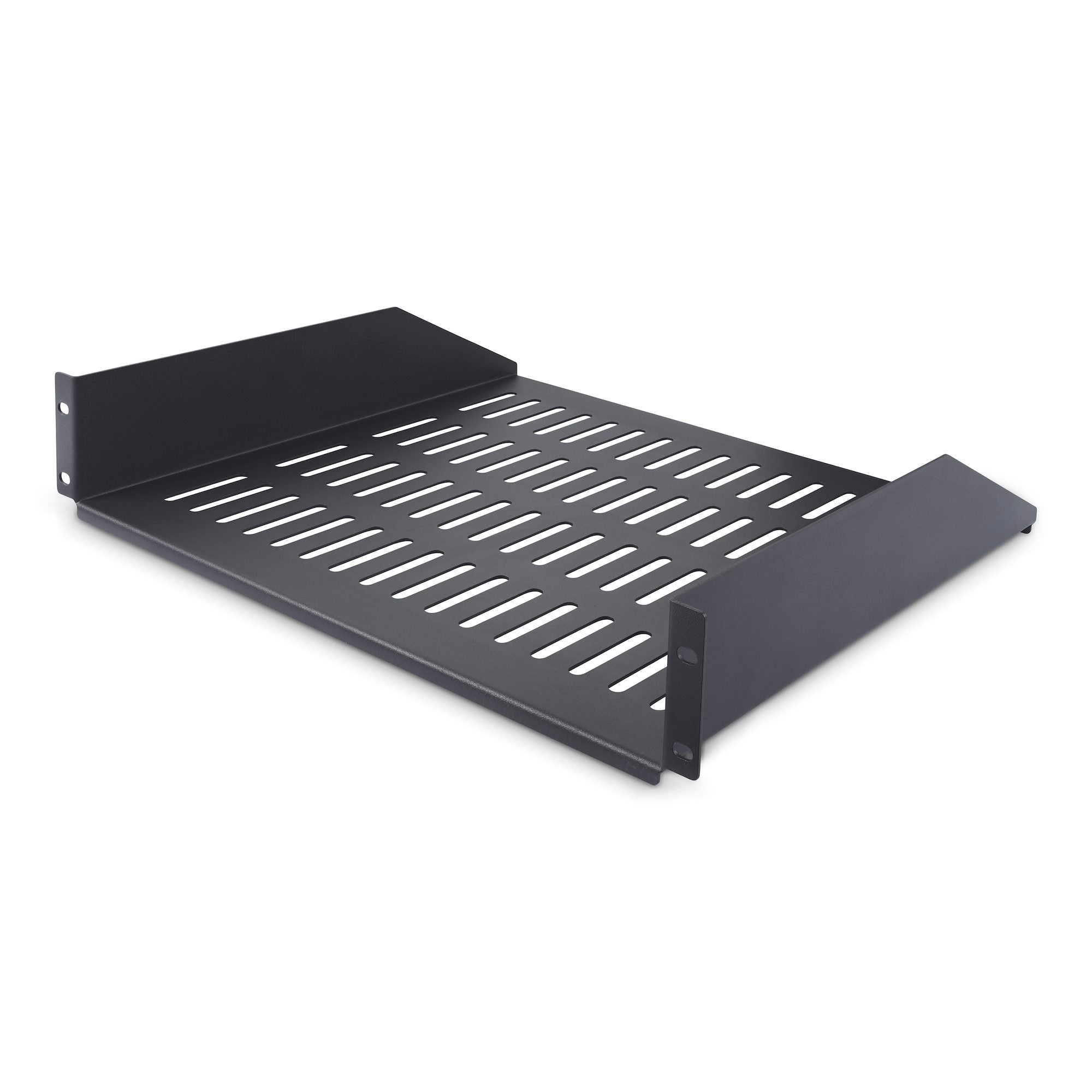 2U Vented Server Rack Shelf, 16in (41.5cm) Mounting Depth, Cantilever Tray For 19" Rack/Cabinet, SPCC Steel, Max 44lb/20kg, Includes Cage Nuts/Screws 
