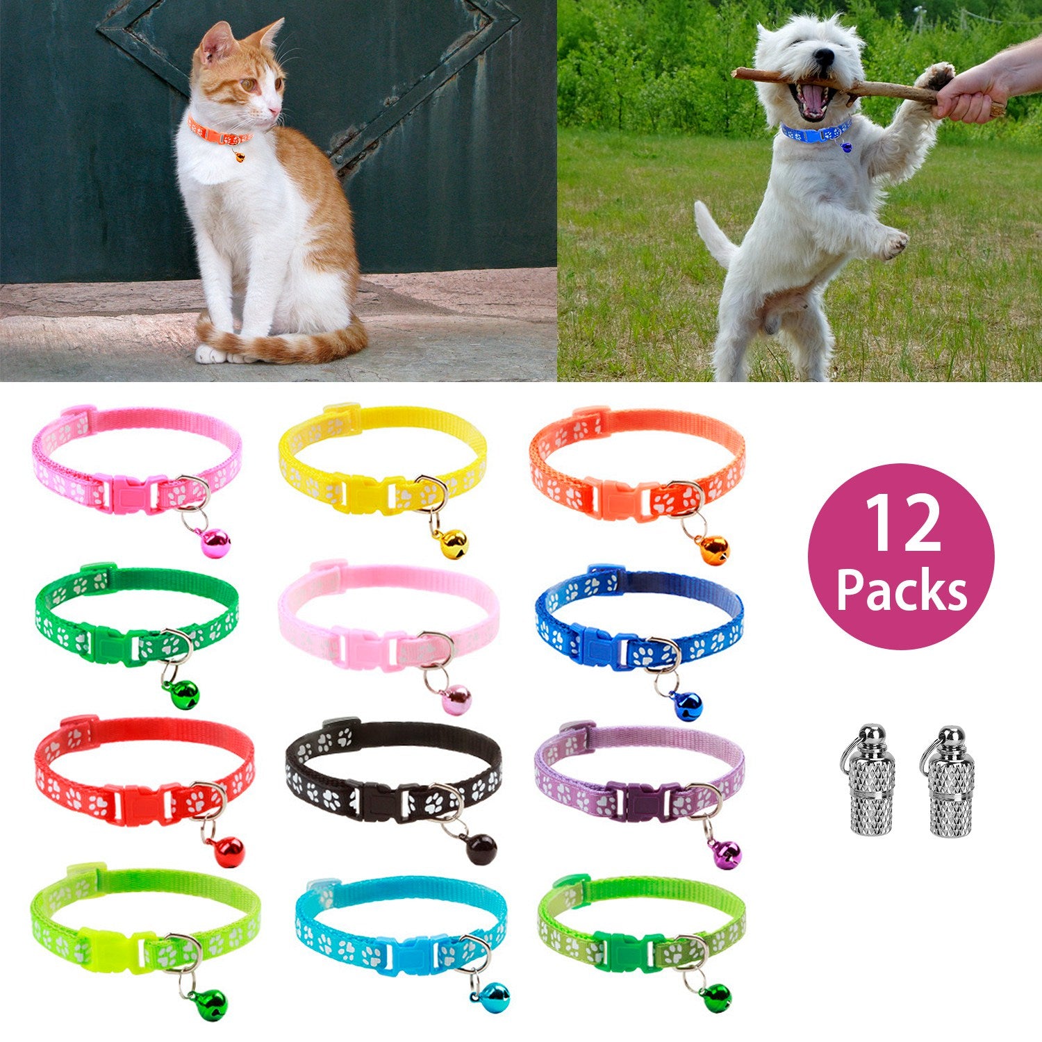 Cat Collar Adjustable Kitten Collar Pet Collar with Bell Name Tag Safety Buckle Collar