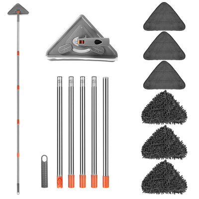 21.85?To 82.68?Length Adjustable Triangle Cleaning Mop Wall Cleaner Mop with Long Handle Window Baseboard Floor Ceiling Mop with 6 Replacement Pads 