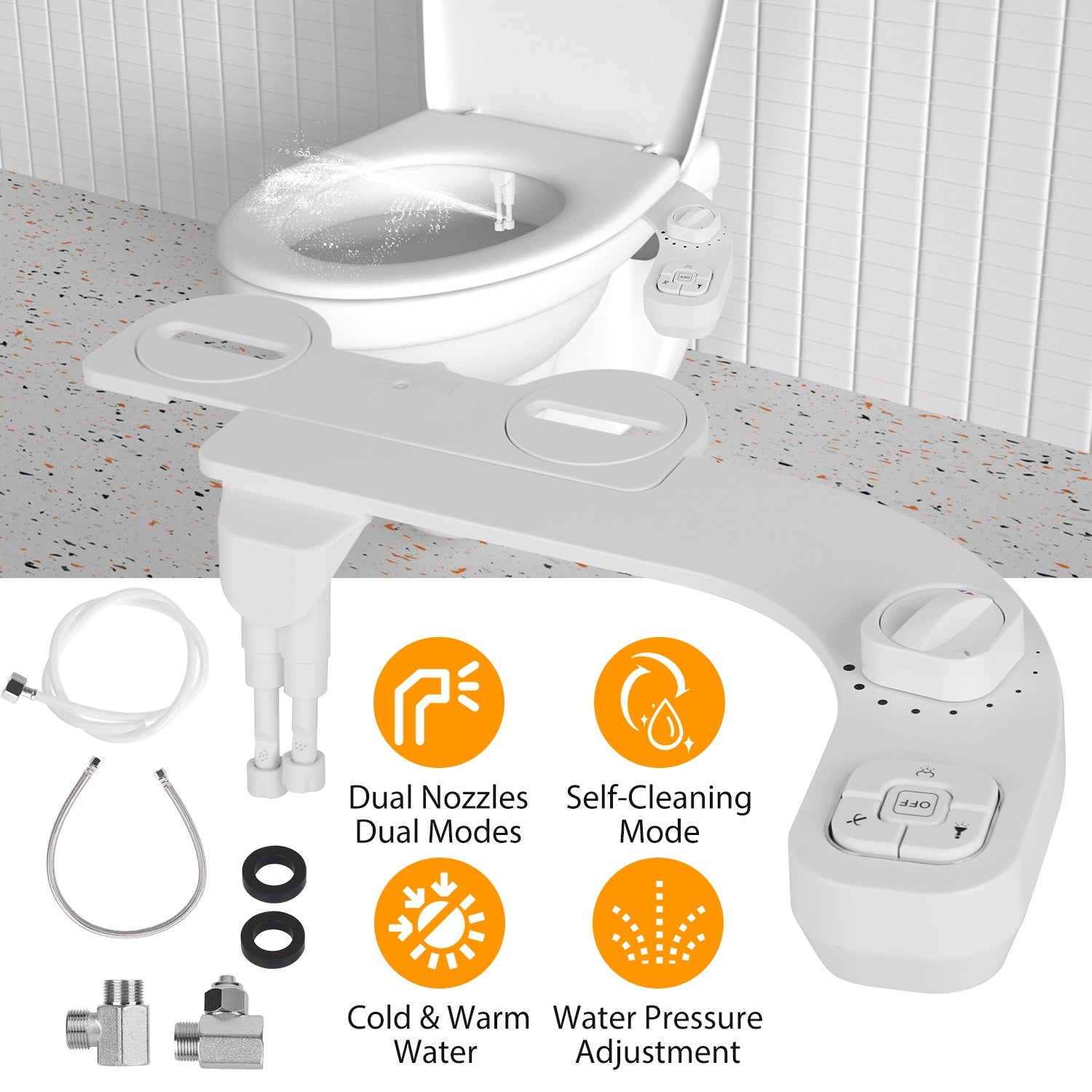 Bidet Attachment Non-Electric Fresh Cold Warm Water Bidet Sprayer Toilet Seat Attachment with Self Cleaning Dual Nozzles Temperature Water Flow Contro