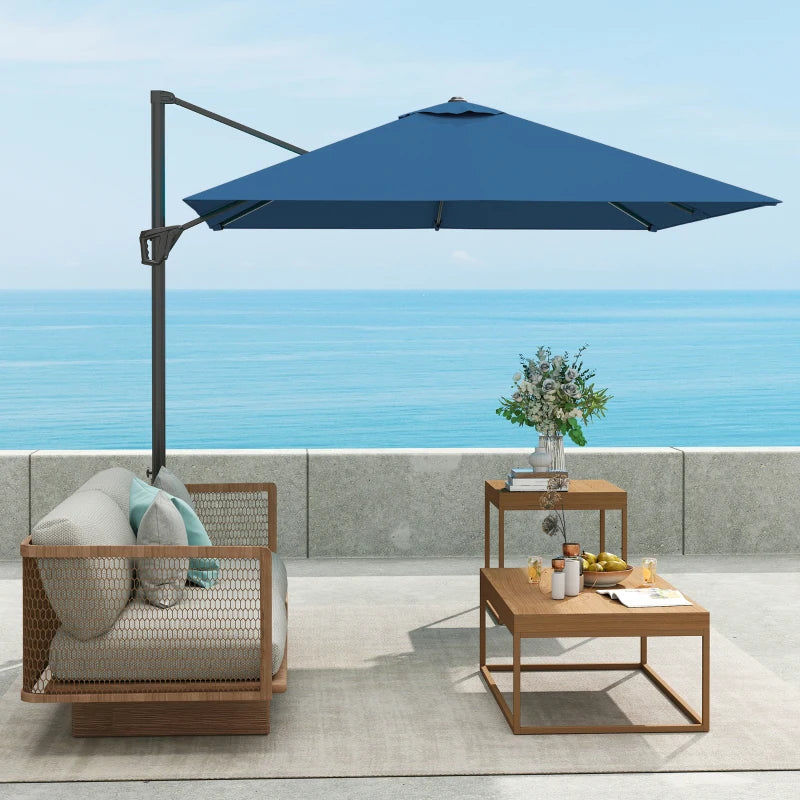 8'x8' Square Patio Hanging Offset Umbrella, Outdoor Cantilever Parasol w/ Cross Base, Navy Blue