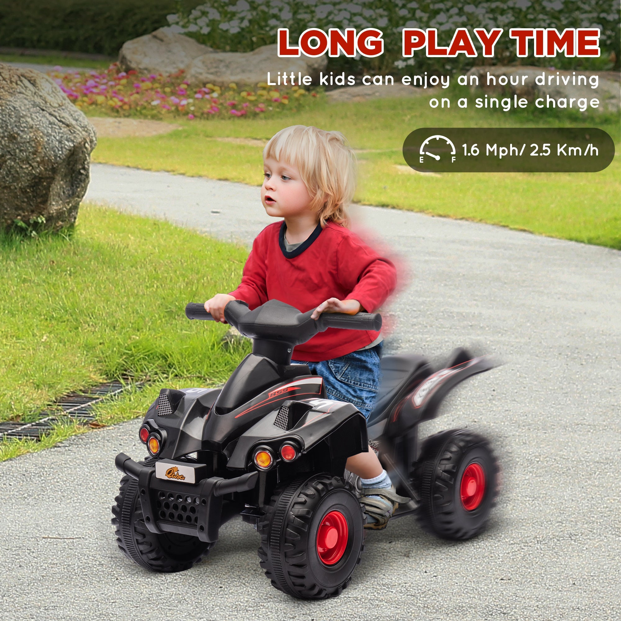 Qaba 6V Kids ATV Quad w/ Music, Forward, for 2-6 Years, Black 