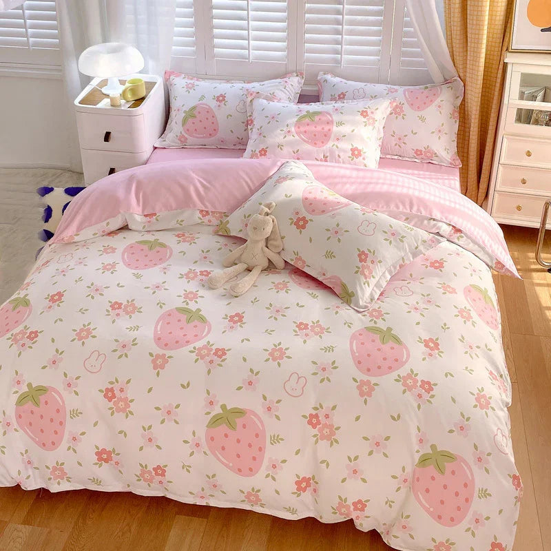 Duvet Cover Set Strawberry Print Bedding For Home Bedroom Decor Microfiber Quilt Cover Gifts Twin Full Queen King Size 