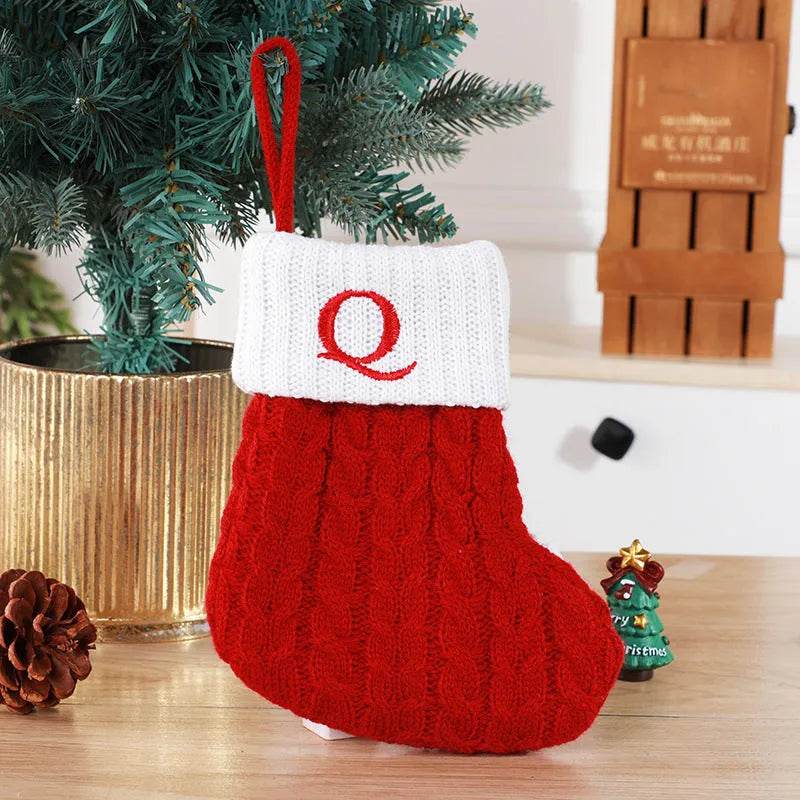 Cute Letters Christmas Stockings Decorative Creative Tree Pendant Wool Knitted Socks 