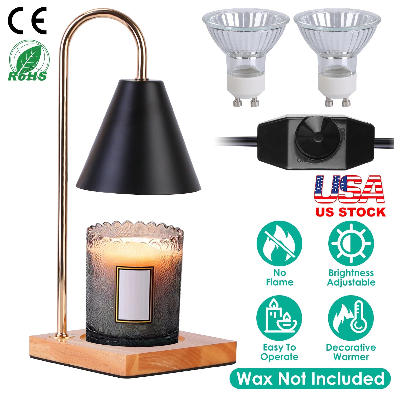 Electric Wax Melt Warmer Lamp Dimmable Fragrance Candle Melt Lantern Metal Iron Decorative Melter Light with 2 GU10 Bulbs