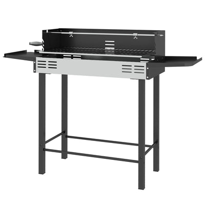 Outsunny BBQ Rotisserie Grill Charcoal, Split Roaster for Chicken Turkey, 3-Level Grill Grate, Storage Shelves, Stainless Steel 