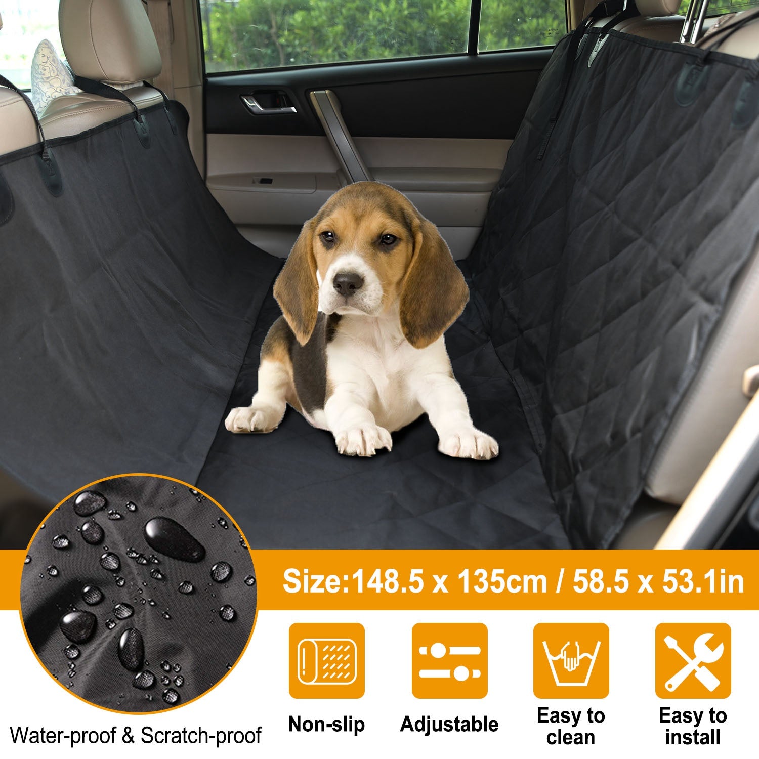 Waterproof Dog Car Seat Cover Scratchproof Pet Hammock Protector Rear Seat Mat Seatbelt