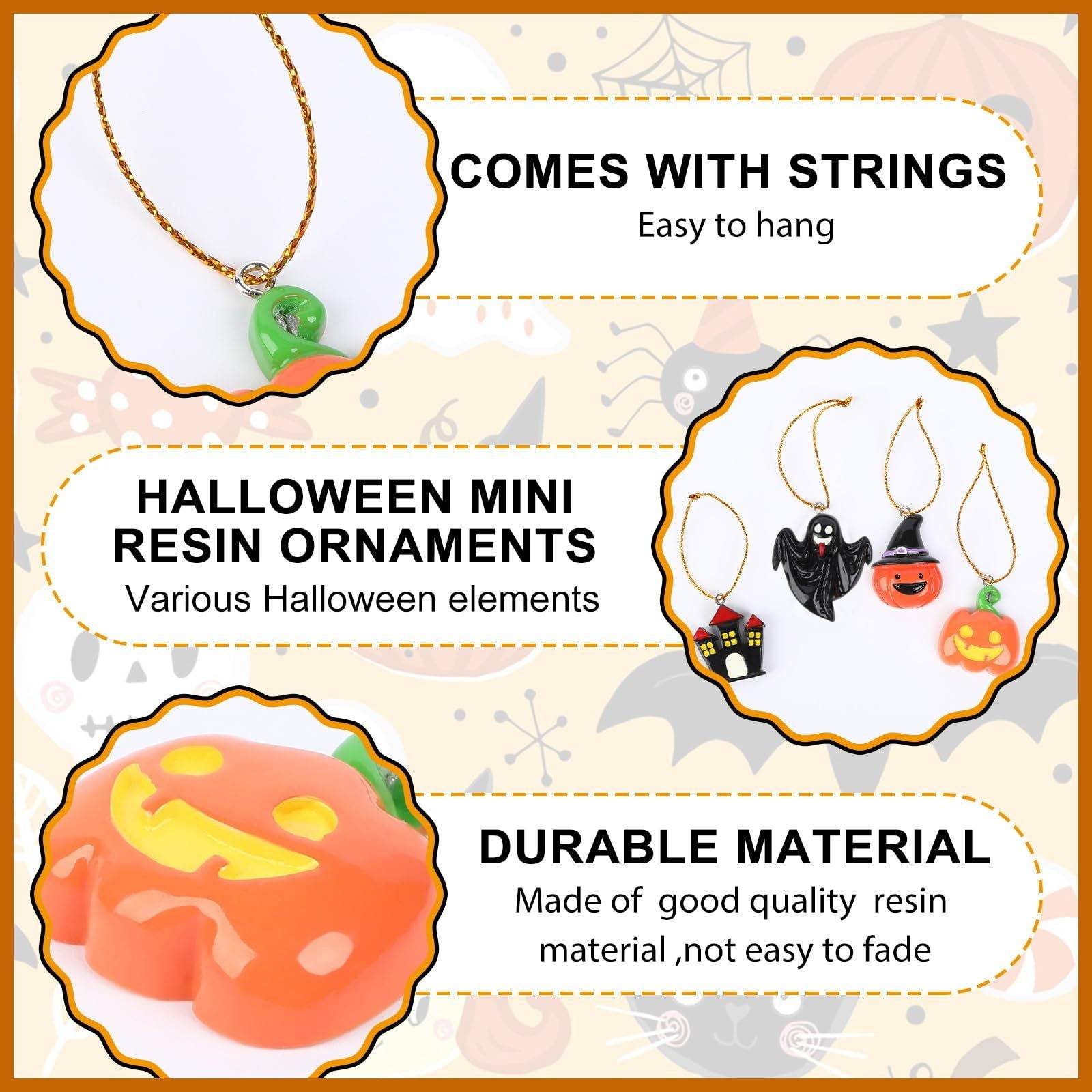 36PCS Mini Resin Halloween Ornaments - Tiny Hanging Decorations For Tree, Miniatures Figurines Charms With String, Resin Pendants For Party Decor, Small-Cannot Be Listed On Amazon Platform 