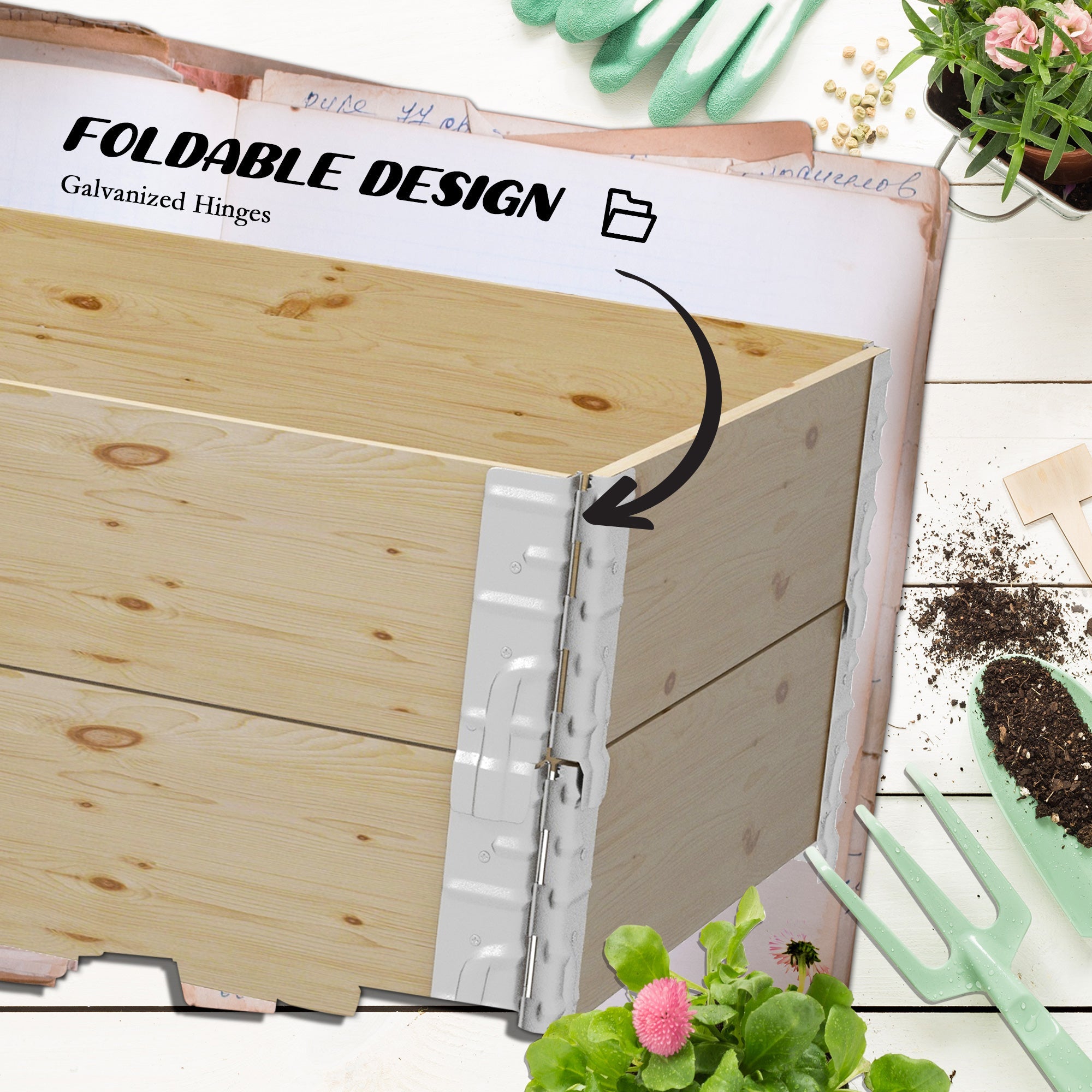 Outsunny Foldable Raised Garden Bed: Two-Box Wooden Planters for Outdoor Veggies/Flowers/Herbs, Easy Assembly 
