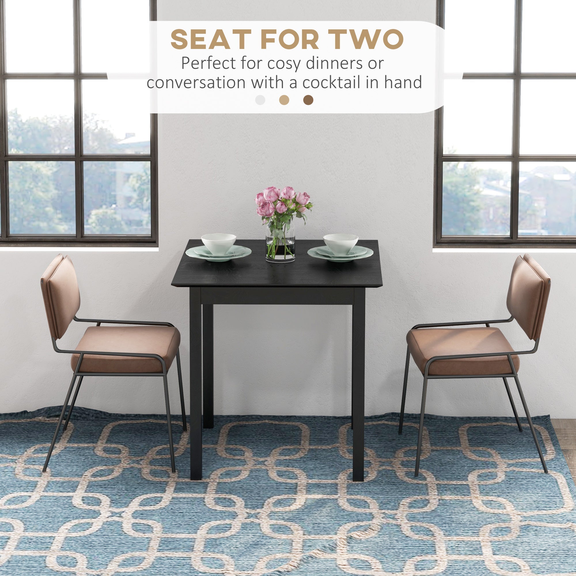 HOMCOM Classic 30" Square Dining Table - Farmhouse Style, Pine Wood Frame, Space-Efficient Small Kitchen Table, Black 