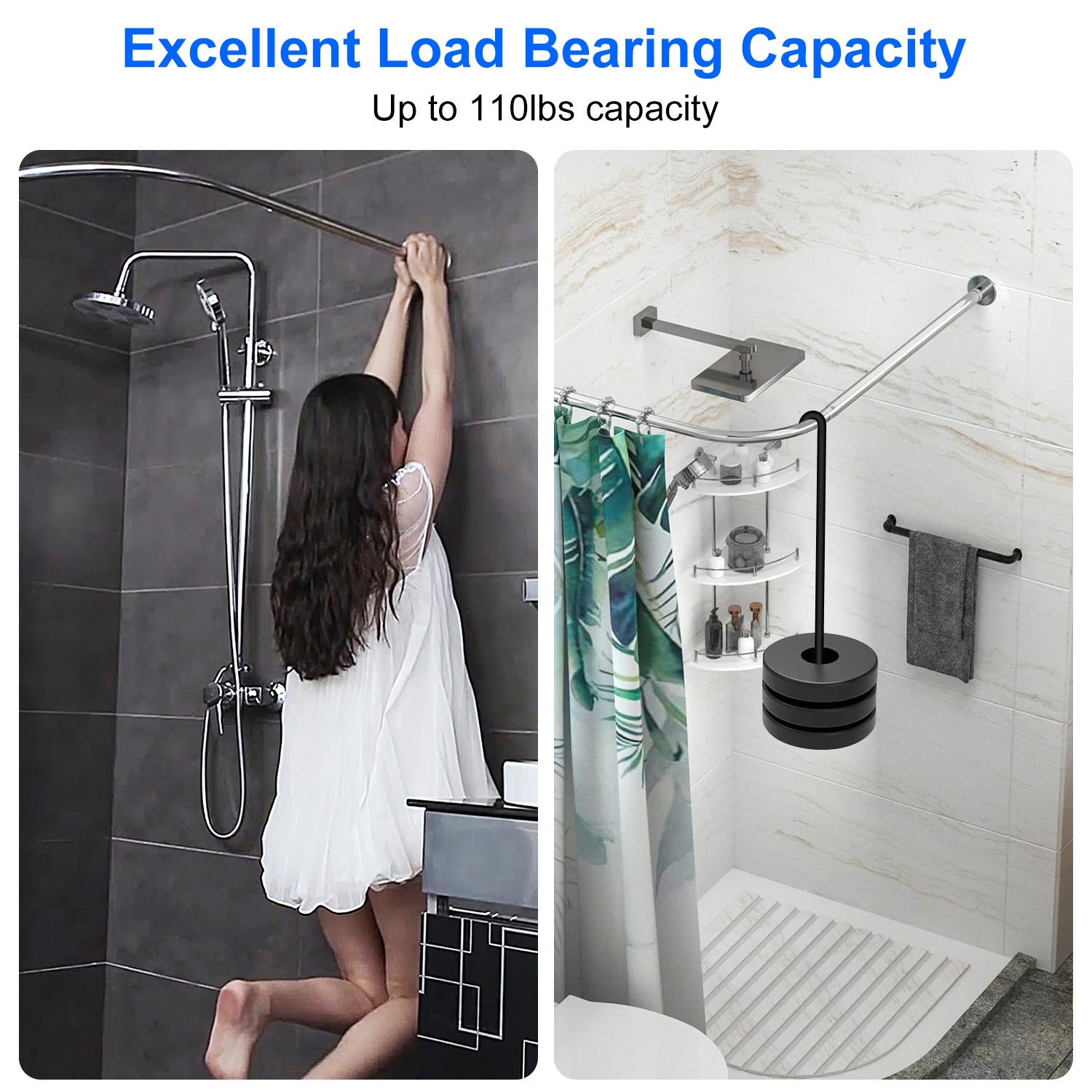 Curved Shower Curtain Rod Stainless Steel Rod L Shaped Stretchable Rod Bathroom Tub Closet Corner Rack Silver