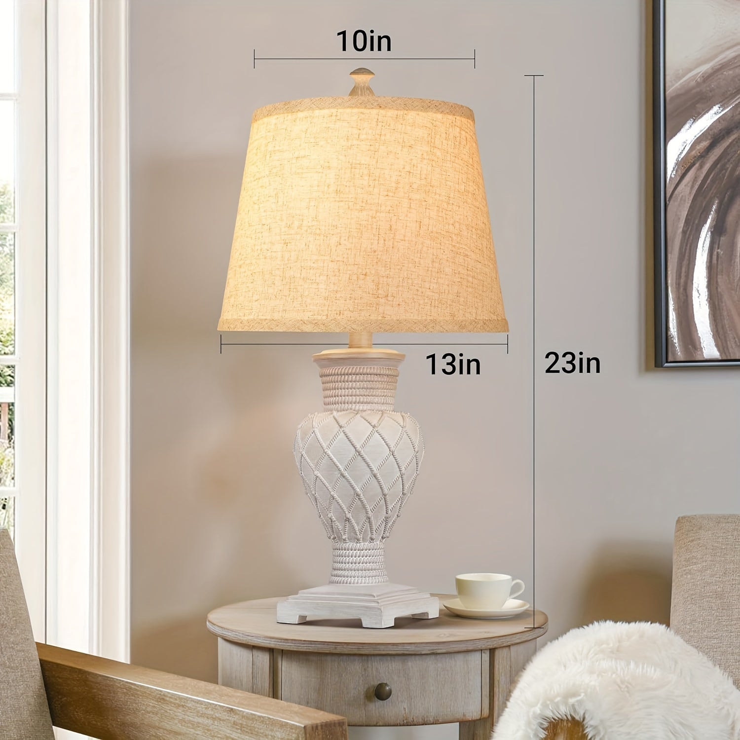 Tradition Table Lamp Set Of 2, Farmhouse Boho Bedside Lamps with 3-Color Temperature LED Bulbs 