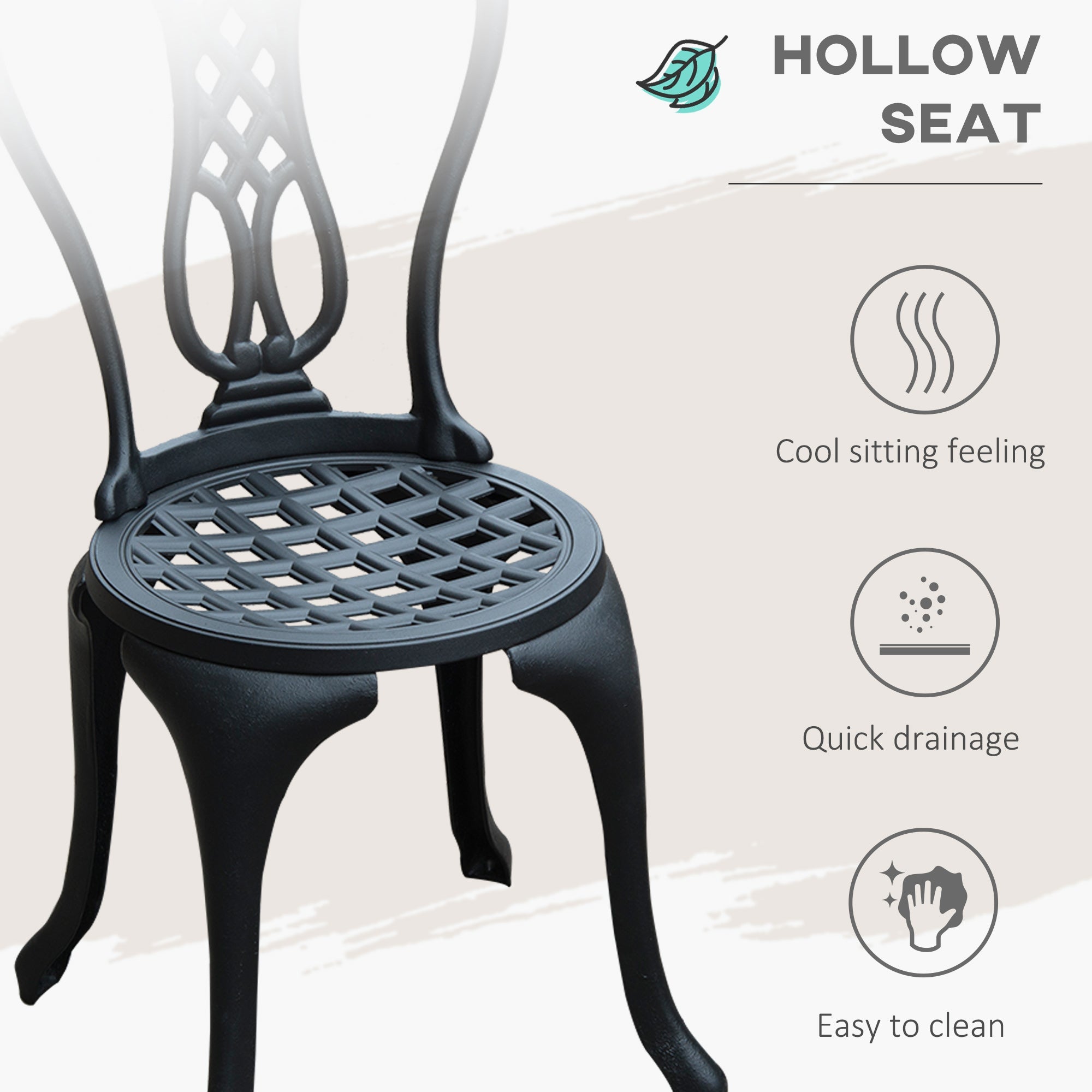 Outsunny 3 Pieces Antique Outdoor Bistro Set Cast Aluminum Patio Table and Chairs with Umbrella Hole Black 