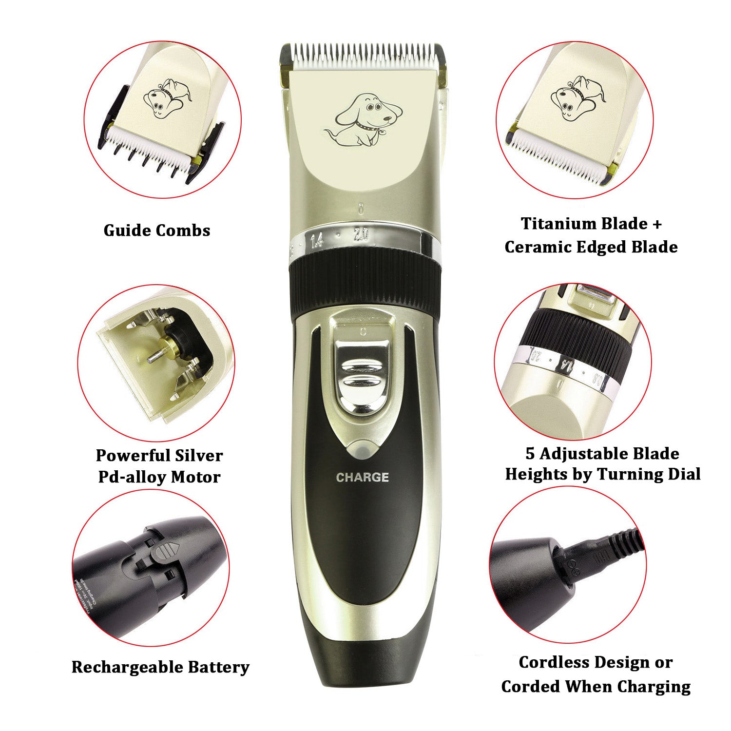 Rechargeable Electric Cordless Pet Hair Clipper Dog Shaver Low Noise Professional Heavy Duty Dog Grooming Kit for Small Large Dogs Cats Pets