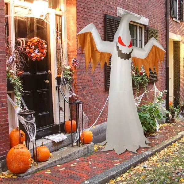 12ft 4pcs LED Lights Giant Scary Ghost Flames And Flashing Red Eyes Inflatable Halloween Decoration 