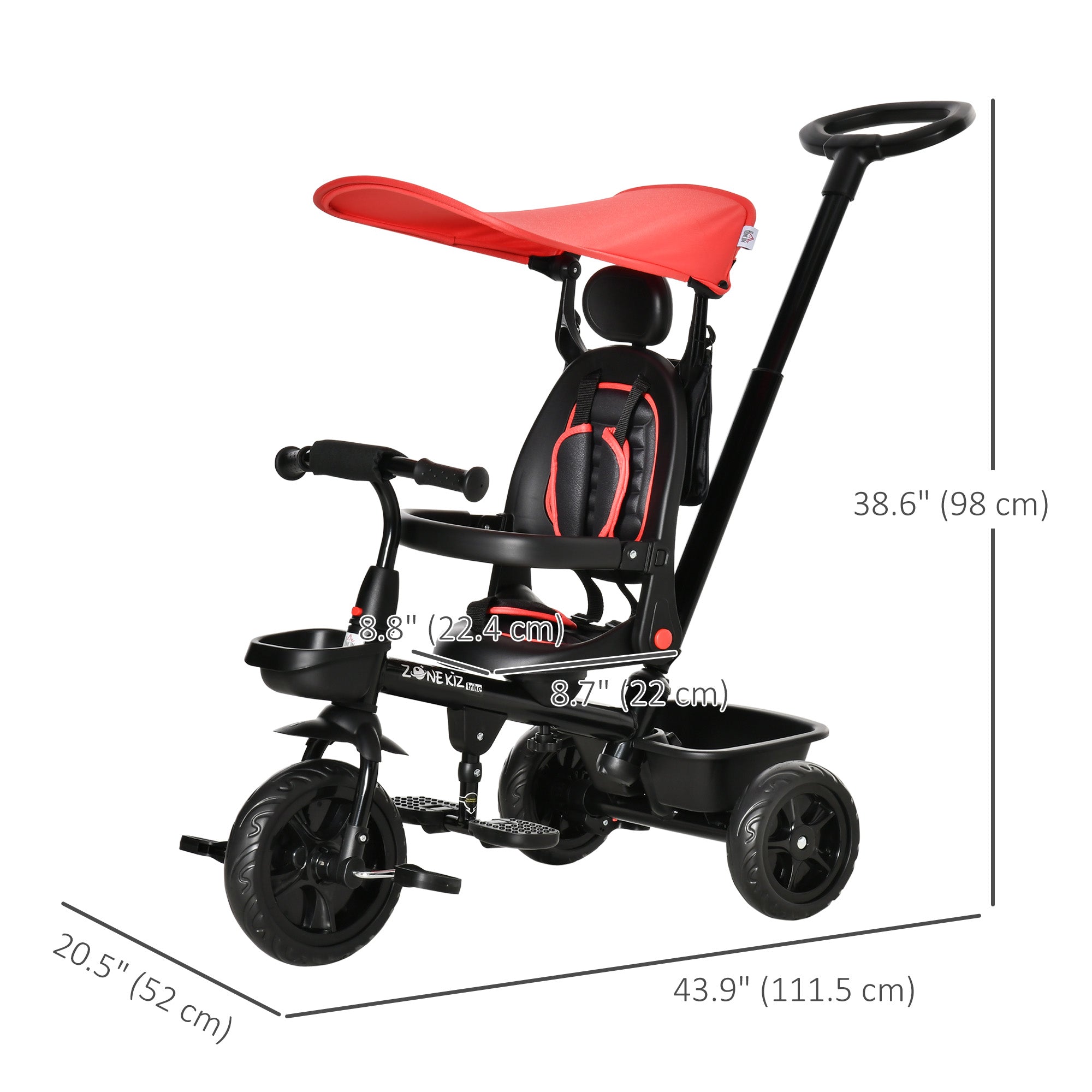 Aosom Qaba Stroller Trike: Baby Tricycle 4 In 1, Reversible Seat, Adjustable Removable Canopy, Handrail Belt, Red 