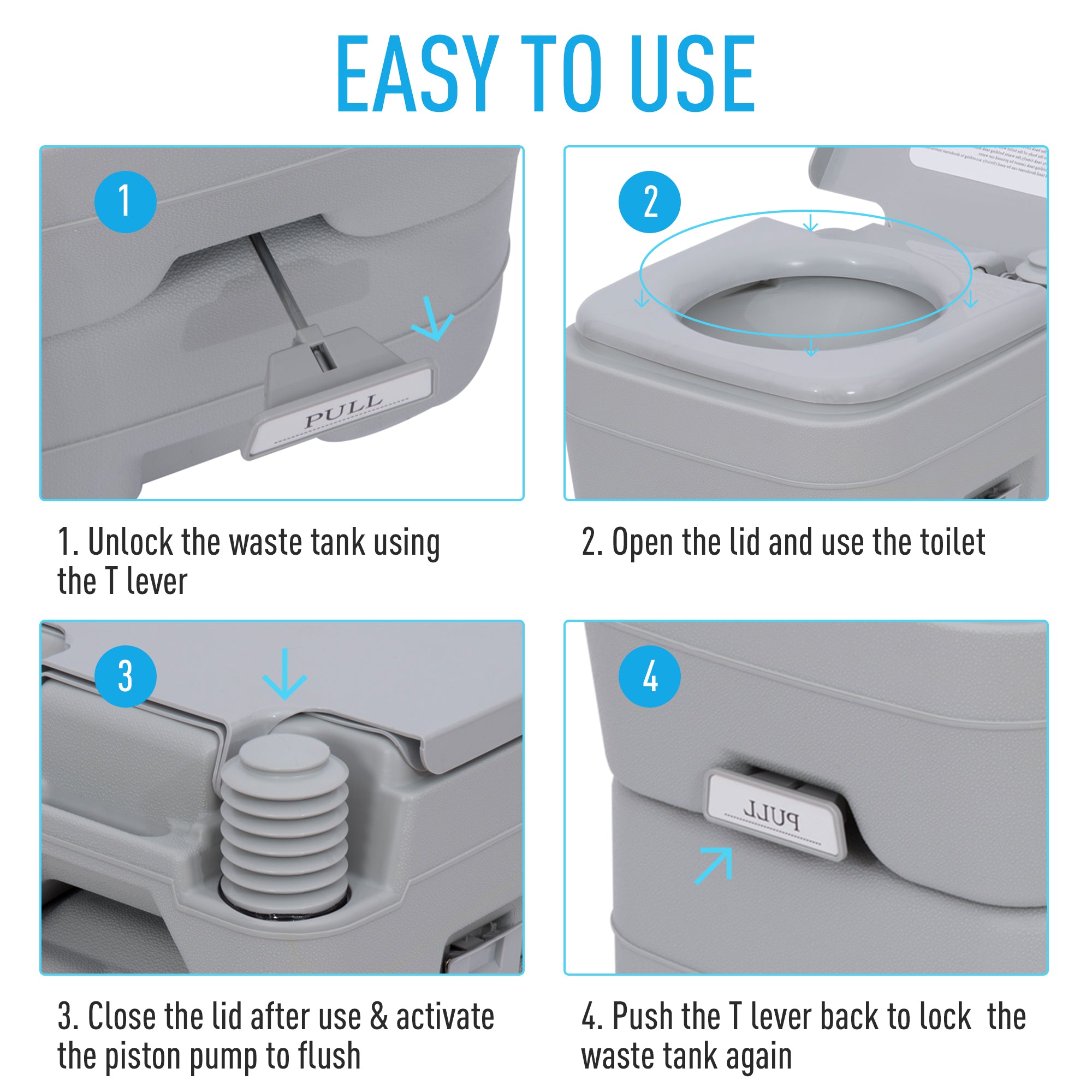 Outsunny Portable Toilet for Adults, Travel Toilet with 2 Detachable Tanks, Camping Toilet for Trips, 5.3 Gallon (20L), Grey 