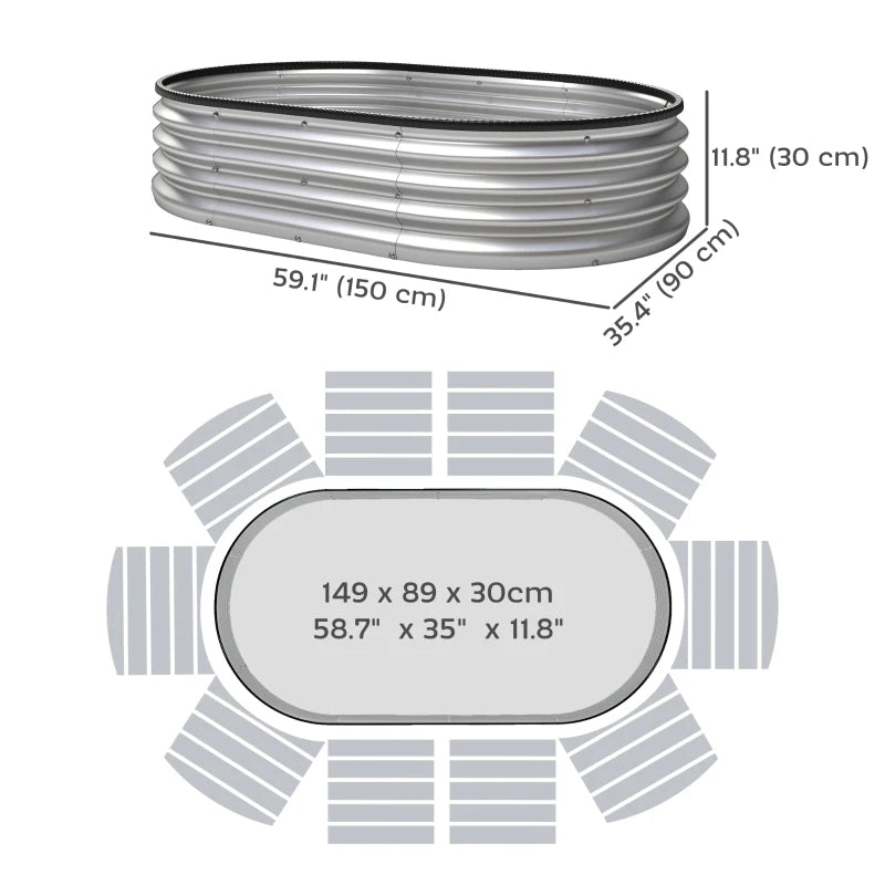 Galvanized Raised Garden Bed, 5 x 3 x 1 ft Modular Metal Garden Beds with Rubber Strip Edging, Silver