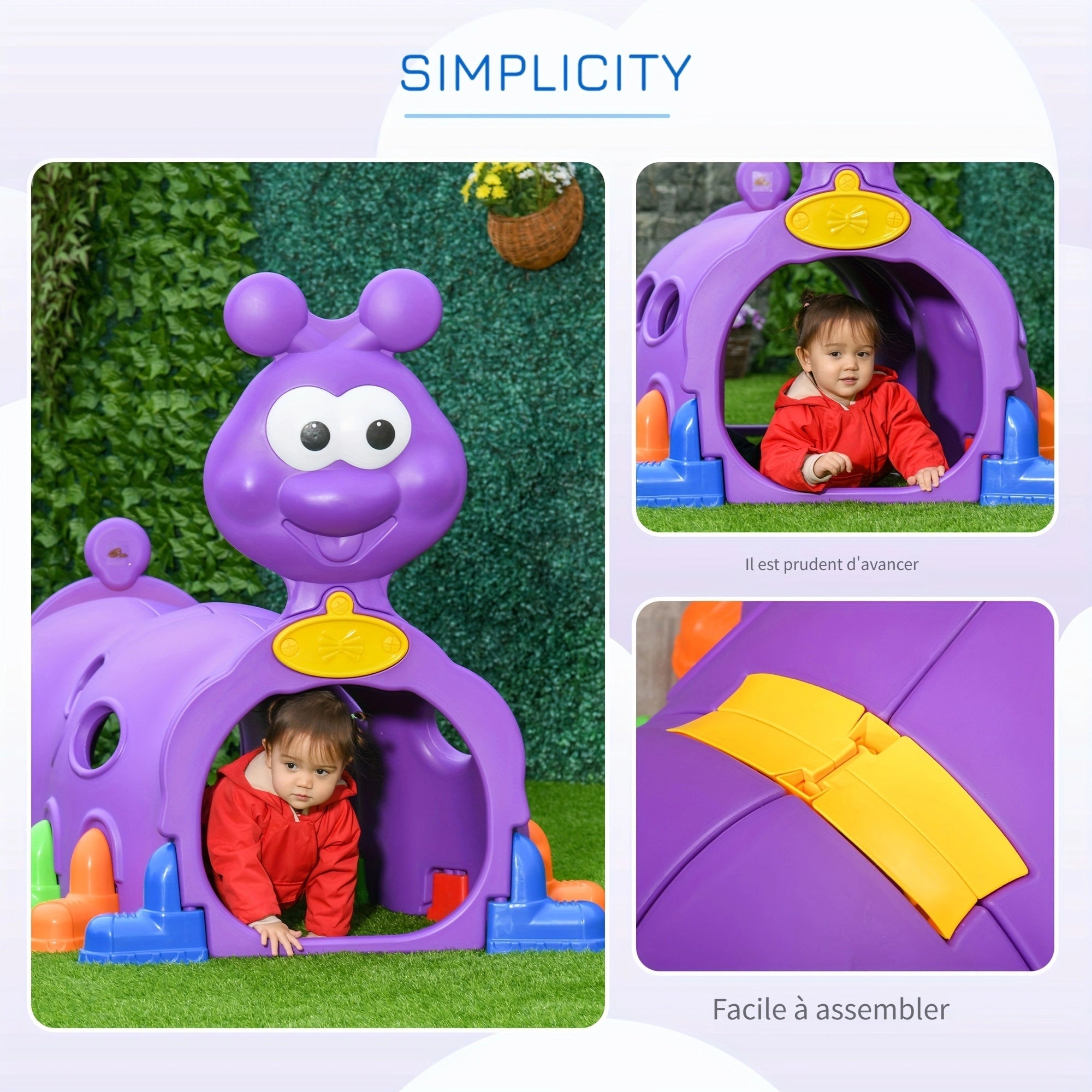 Qaba Caterpillar Tunnels For To Crawl Through Climbing Toy Indoor & Outdoor Play Structure, Purple 