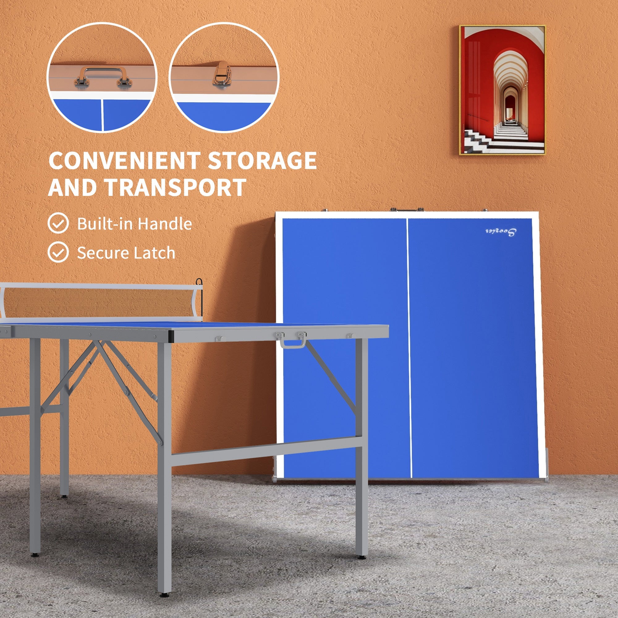 Soozier Portable Ping Pong Table Set, Table Tennis Table w/ Net, 2 Paddles, 3 Balls for Outdoor and Indoor, Easy Assembly, Blue 