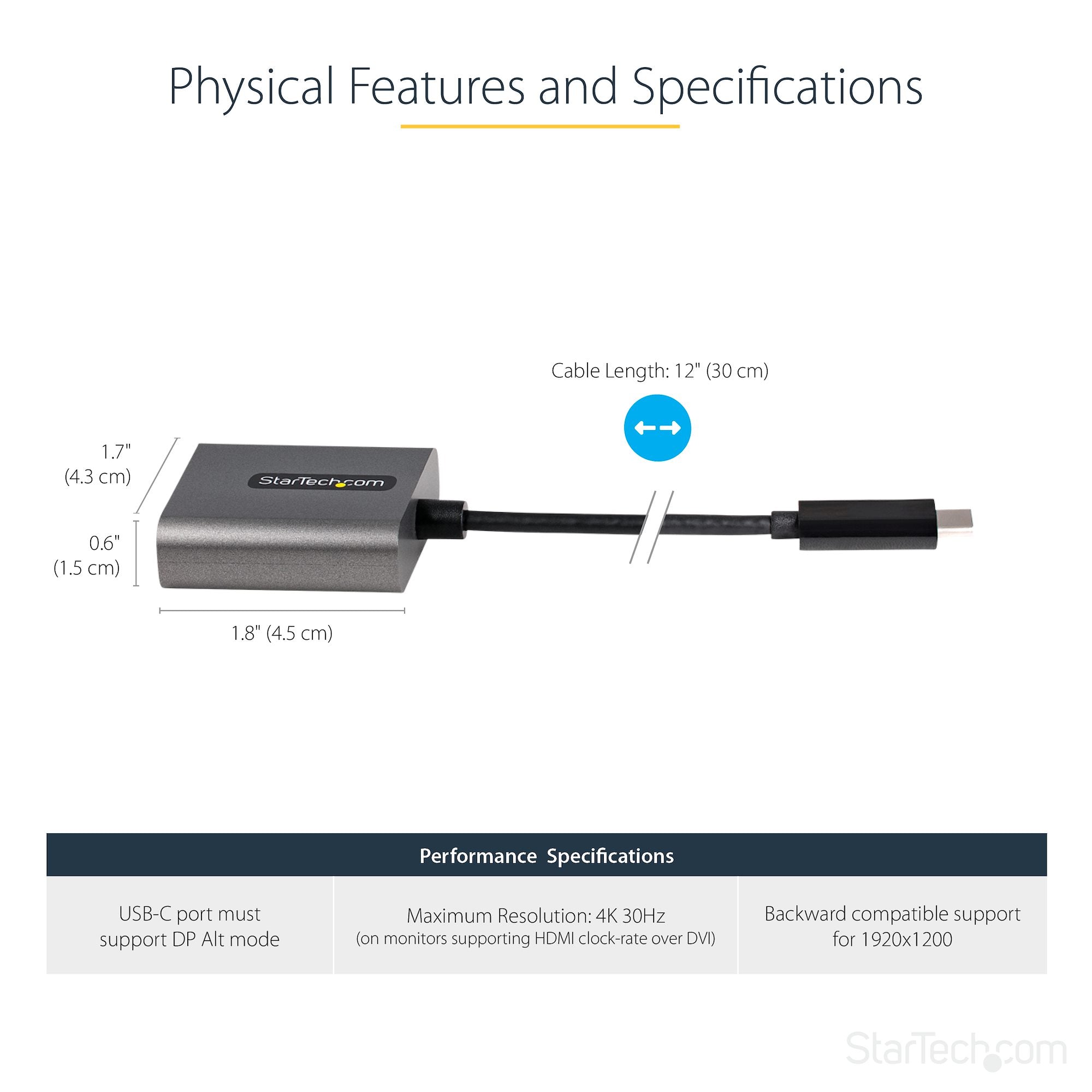USB C to DVI Adapter - 1920x1200p USB-C to DVI-D Adapter Dongle - USB Type C to DVI Display/Monitor - Video Converter - Thunderbolt 3 Compatible - 12" Long Attached Cable - Upgraded Version of CDP2DVI 
