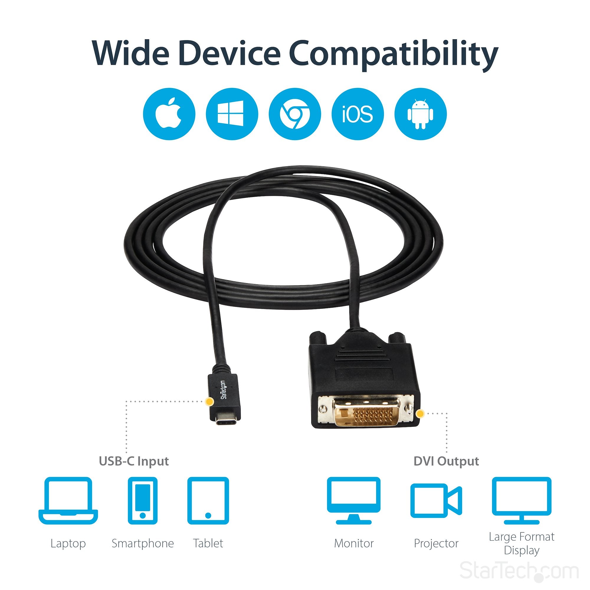 6.6 ft (2m) USB-C to DVI Cable - 1920 x 1200 - Black 