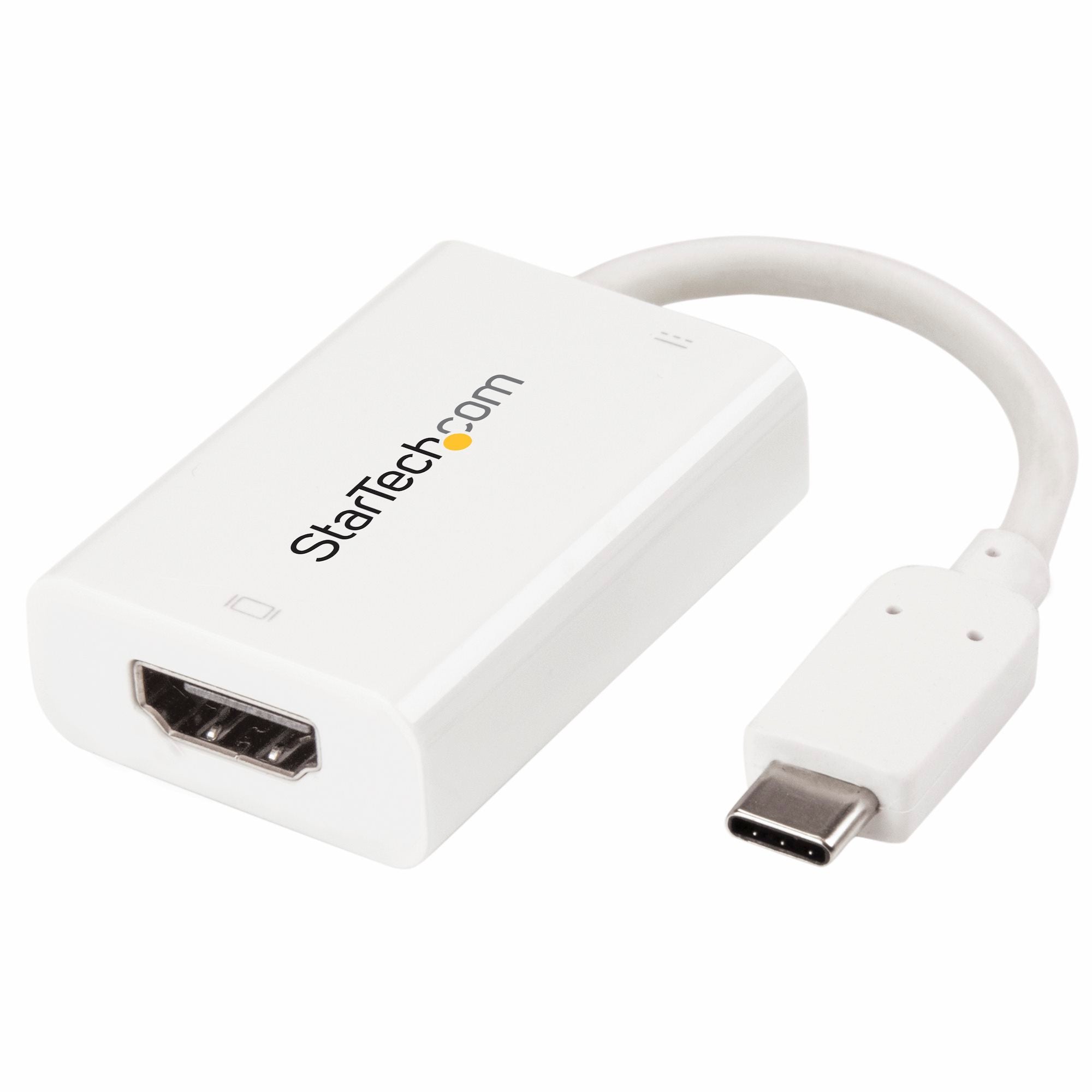 USB C to HDMI 2.0 Adapter with Power Delivery - 4K 60Hz USB Type-C to HDMI Display Video Converter - 60W PD Pass-Through Charging Port - Thunderbolt 3 Compatible - White 