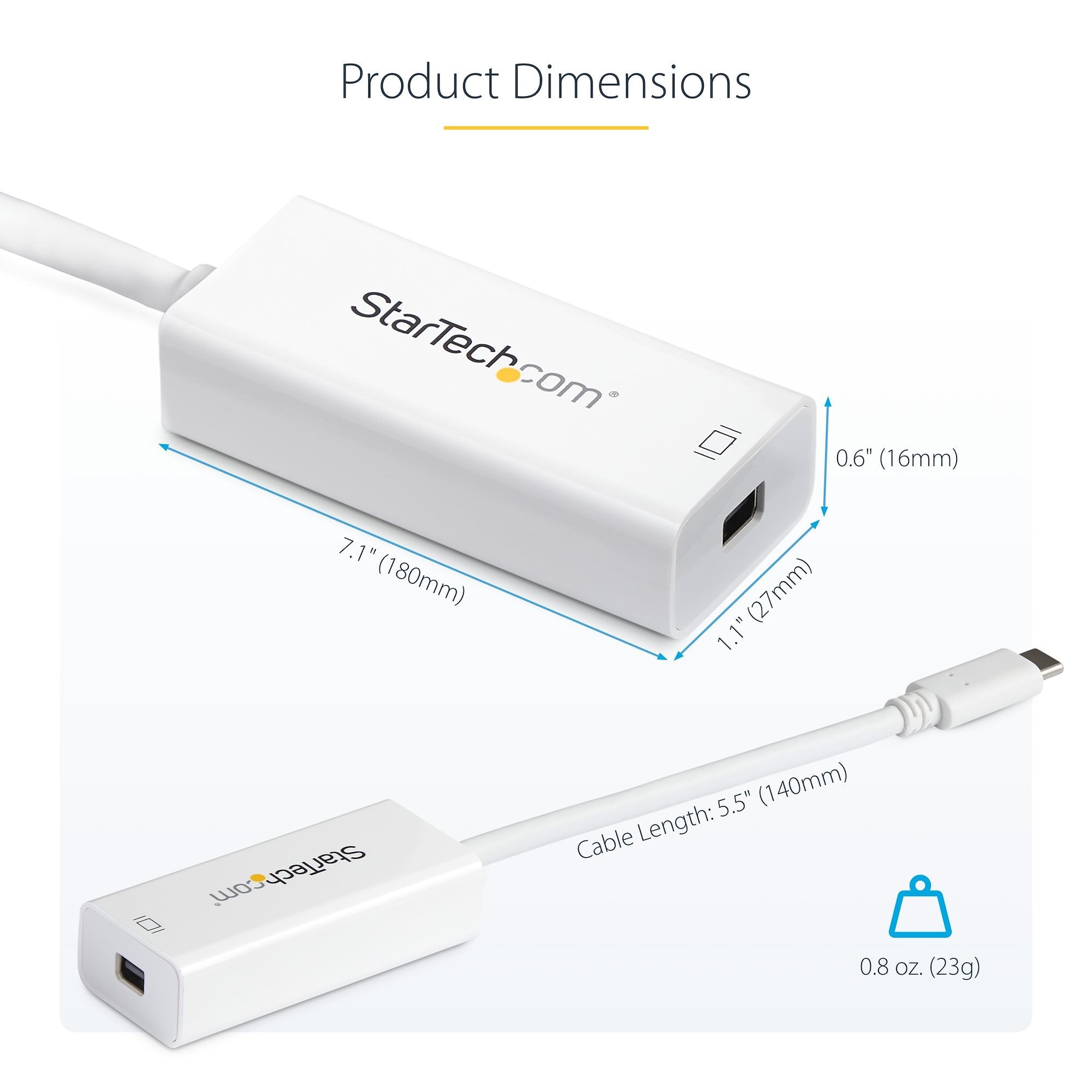 USB-C to Mini DisplayPort Adapter - 4K 60Hz - White - USB 3.1 Type-C to Mini DP Adapter - Upgraded Version is CDP2MDPEC 