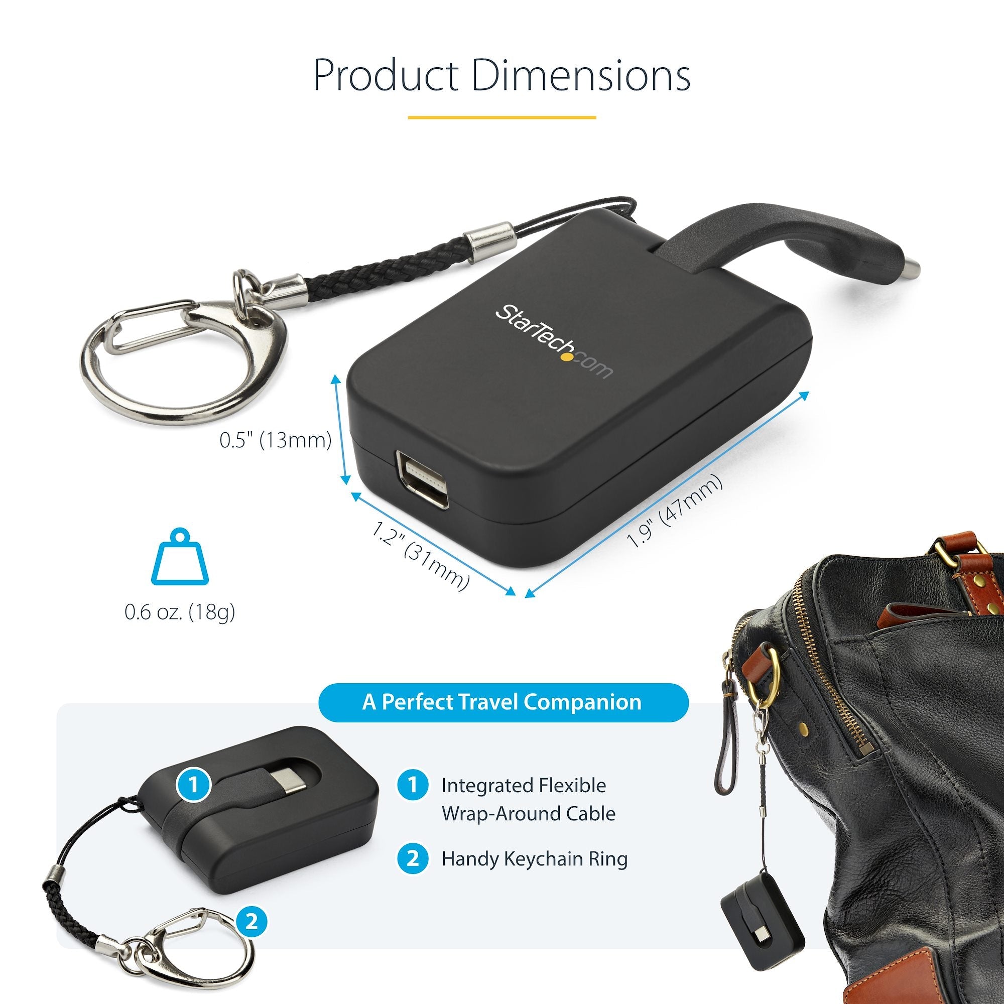 Compact USB C to Mini DisplayPort Adapter - 8K 60Hz/4K USB-C to mDP 1.4 Video Converter w/Keychain Ring - USB Type-C DP Alt Mode (HBR3 HDR DSC) to mDP Monitor - TB3 Compatible 