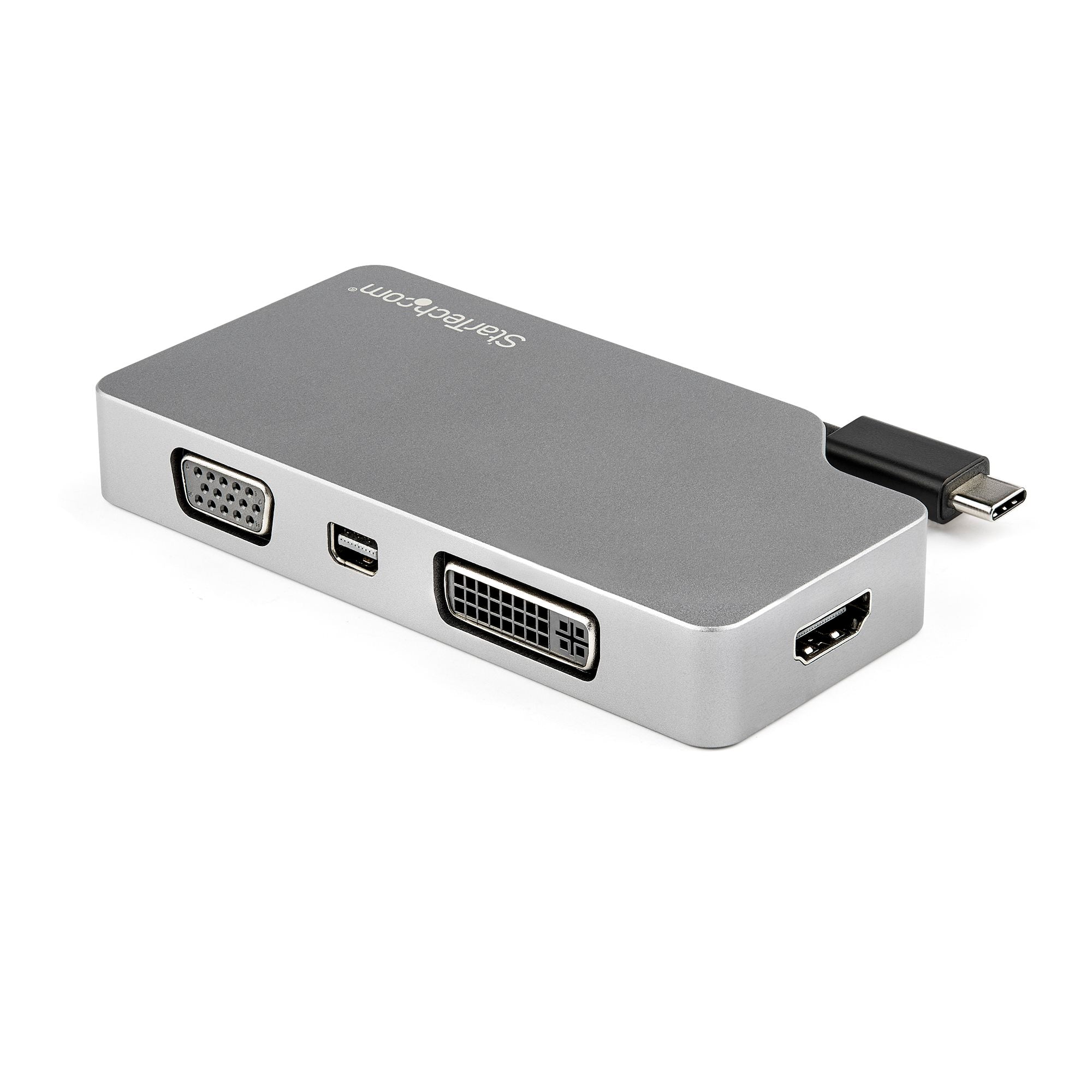 USB C Multiport Video Adapter with HDMI, VGA, Mini DisplayPort or DVI - USB Type C Monitor Adapter to HDMI 1.4 or mDP 1.2 (4K) - VGA or DVI (1080p) - Space Gray Aluminum 
