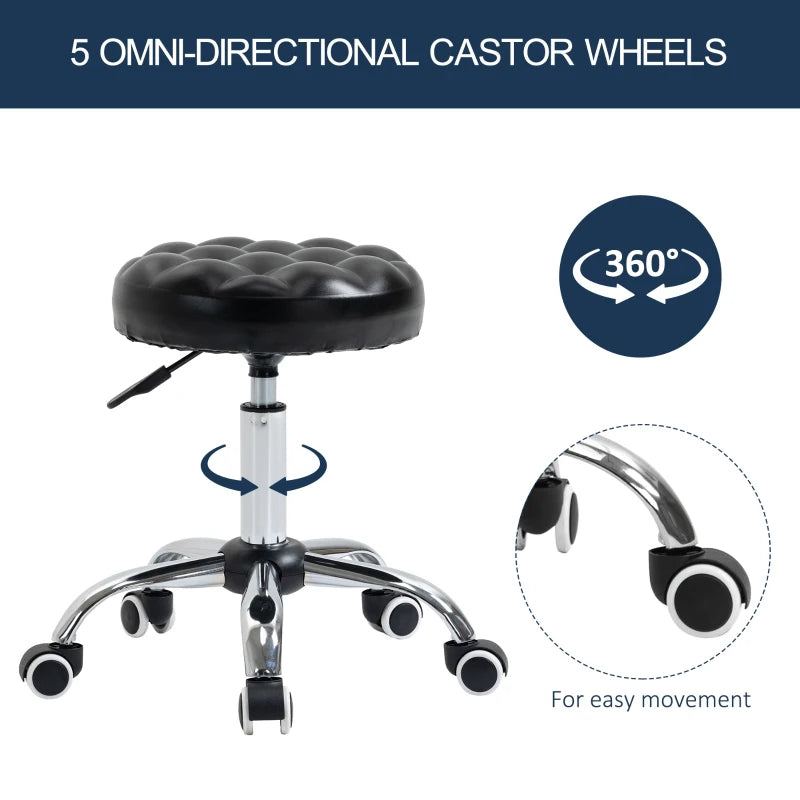 Rolling Swivel Padded Salon Stool with Adjustable Height Wheeled Tattoo Massage Chair Beauty SPA Bar Seat with Thick Padded Black